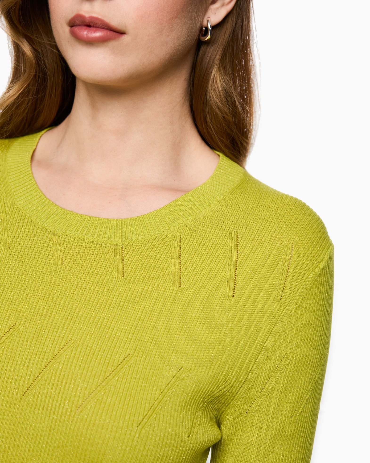 sweater, knitwear, lime green, crew neck, ribbed texture
