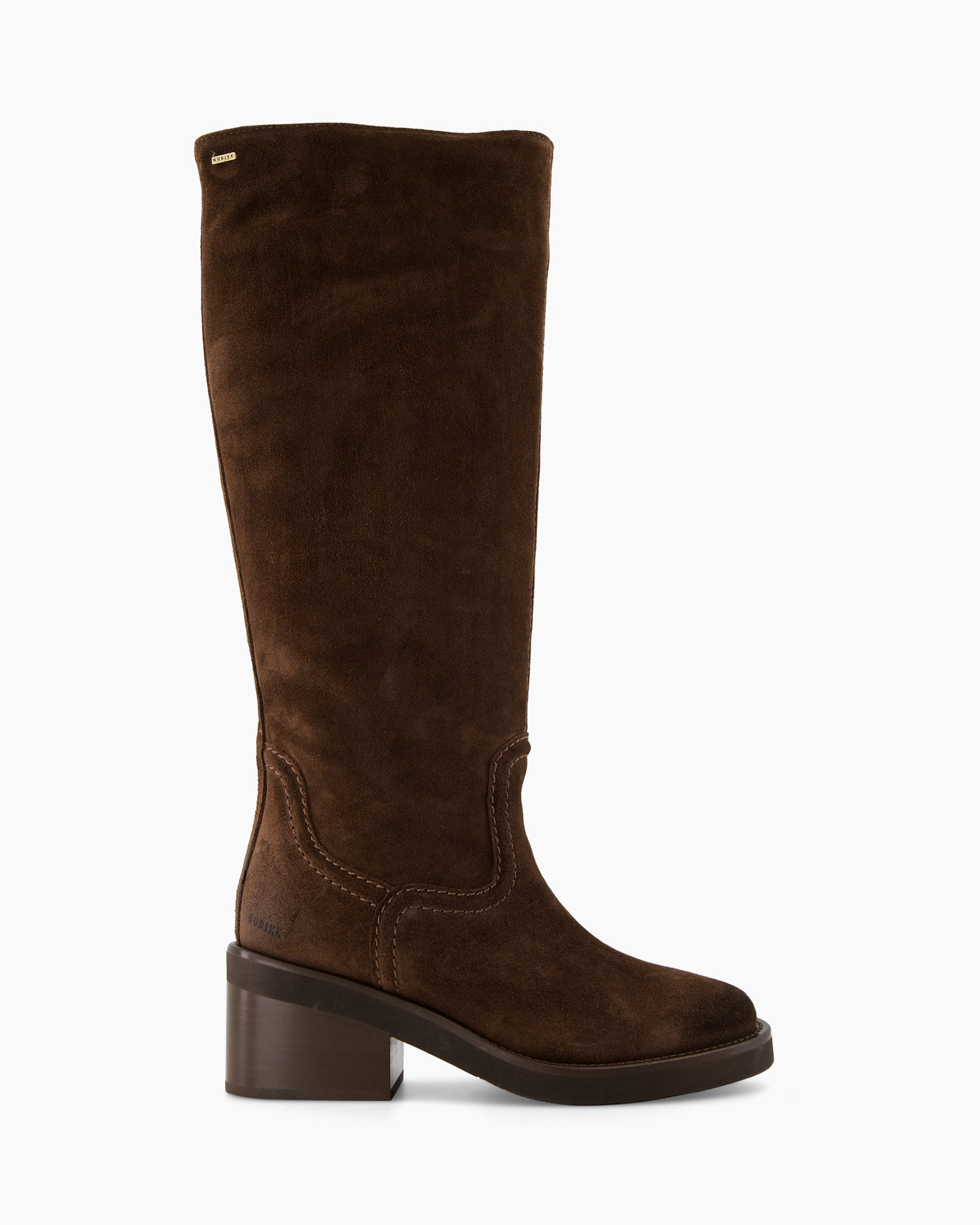 boots, knee-high, brown, suede, block heel