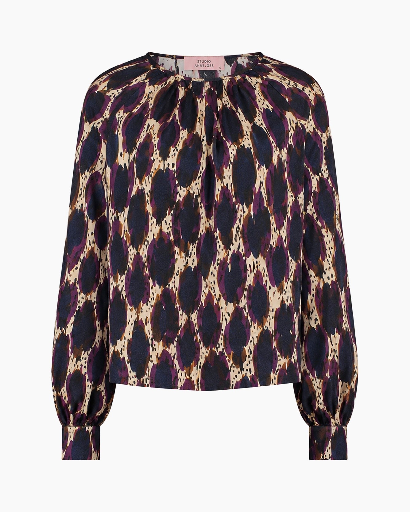 blouse, long sleeves, print, leopard, purple