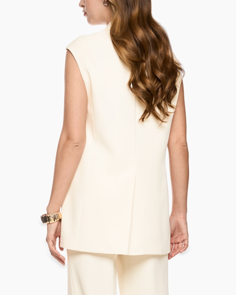 cream, sleeveless, vest, tailored, tunic