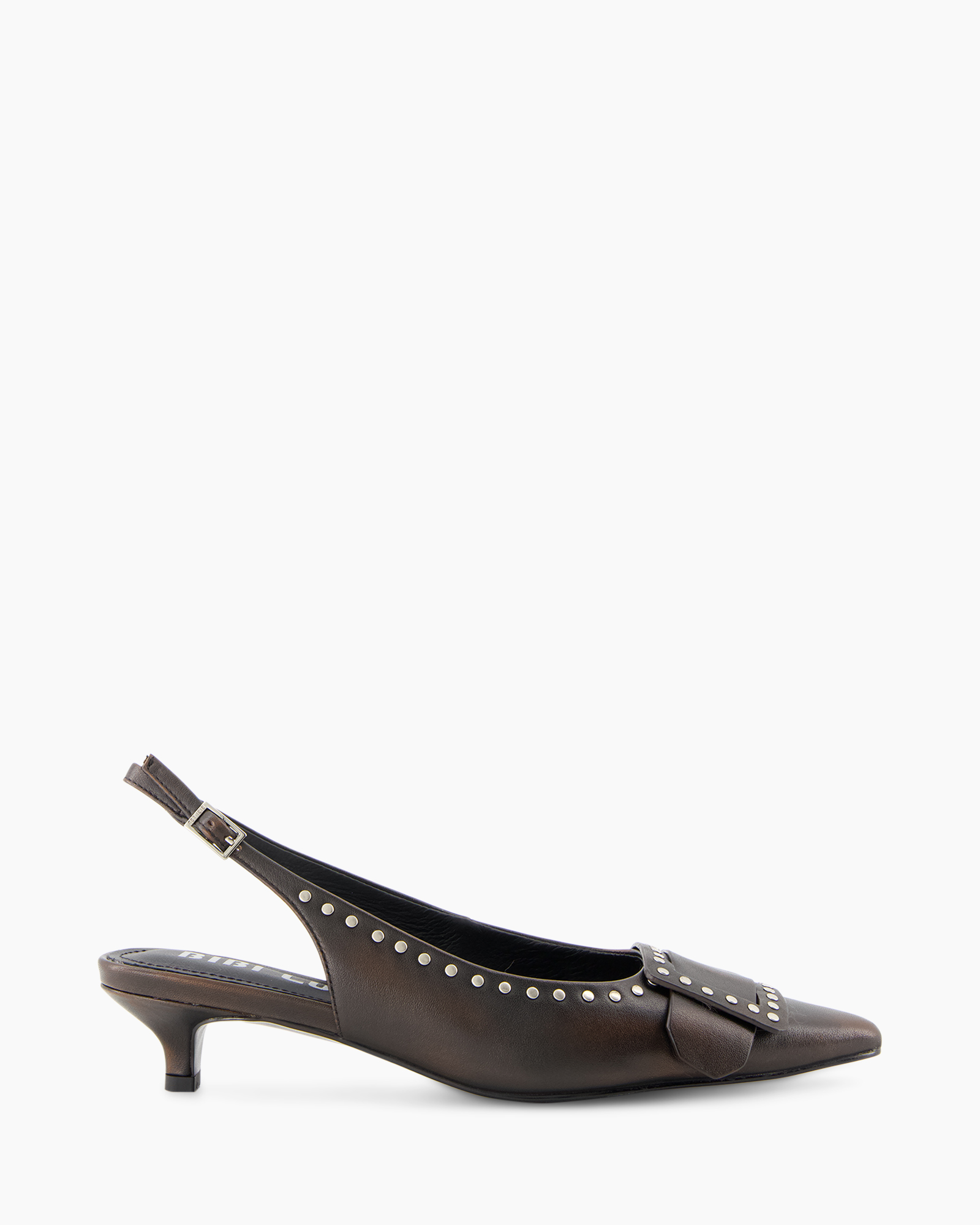women's shoe, pump, brown, slingback, studded