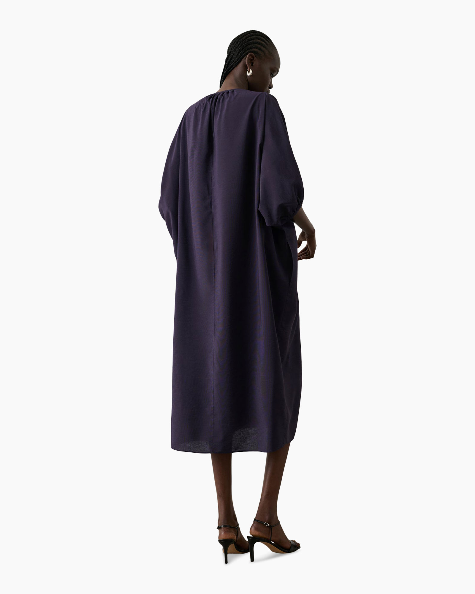 dress, mid-length, wrap, purple, short-sleeve