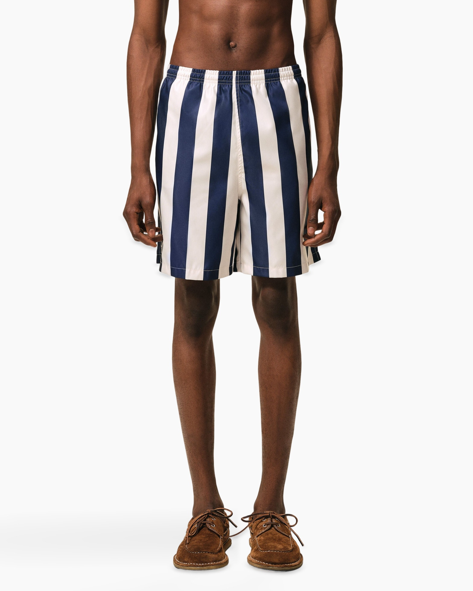 swim shorts, striped shorts, blue white, elastic waistband, men's shorts