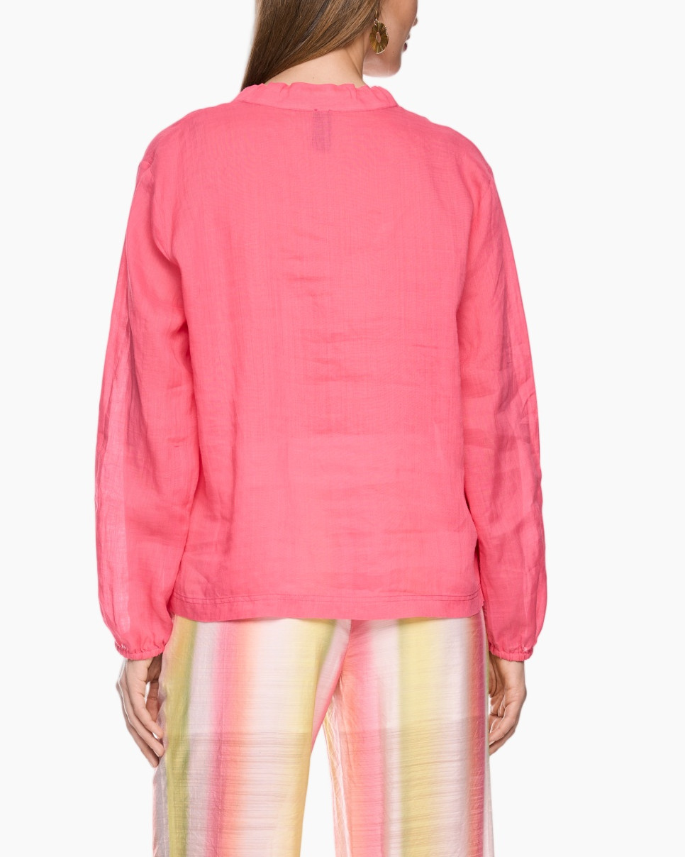 pink top, hooded blouse, long sleeves, casual wear, drawstrings
