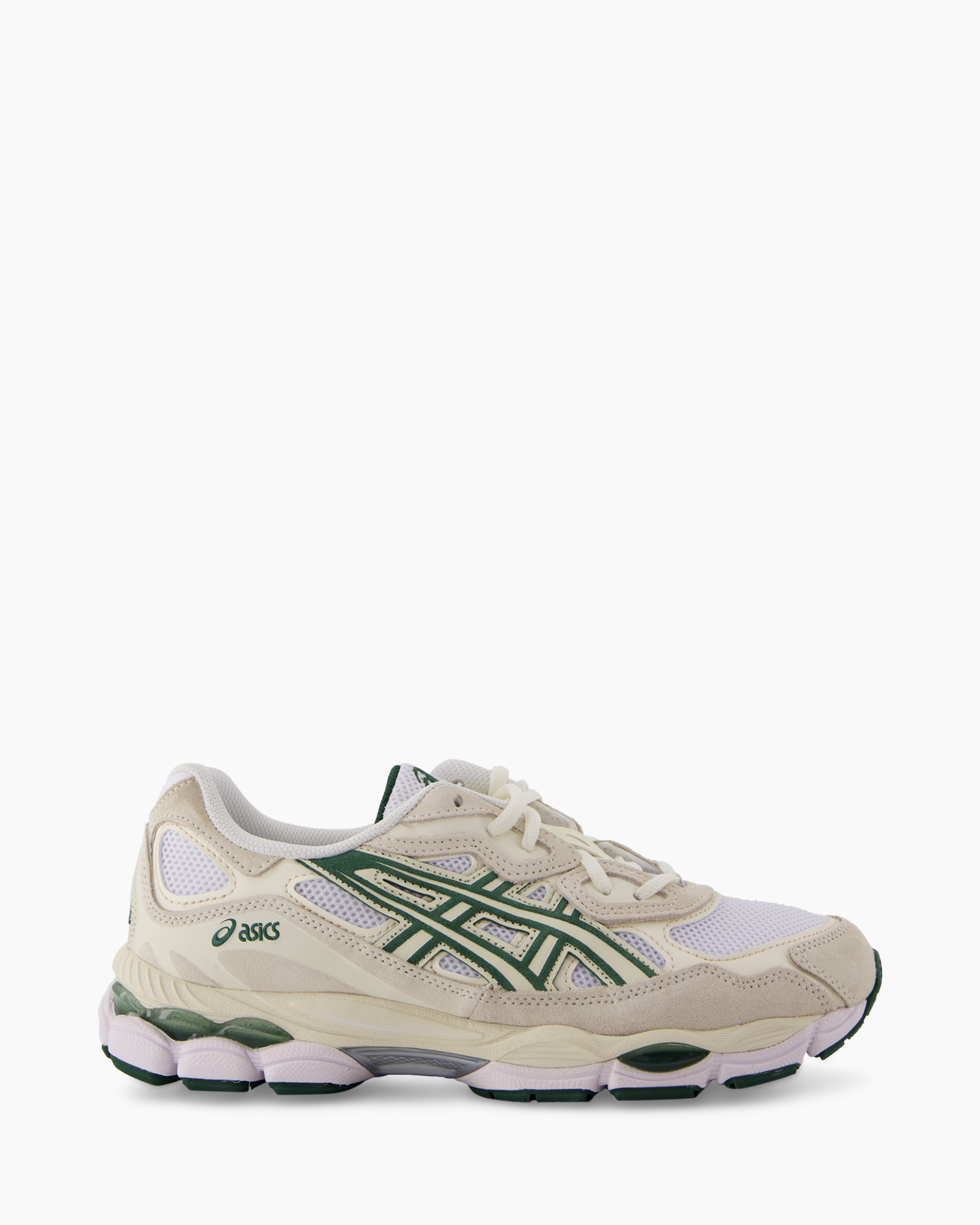 sneaker, running shoe, mesh, cream, green accents
