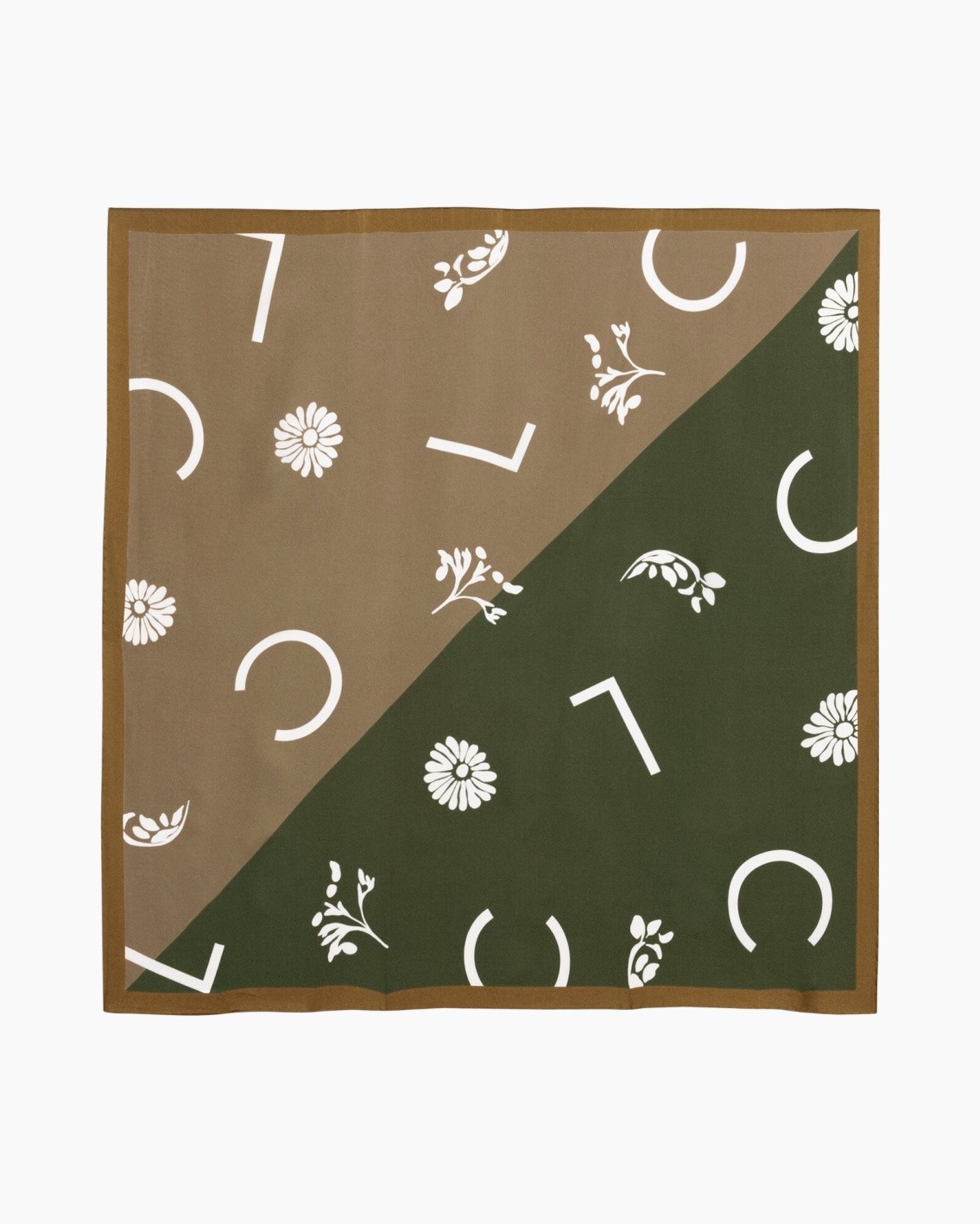 scarf, square scarf, patterned scarf, two-tone, geometric floral