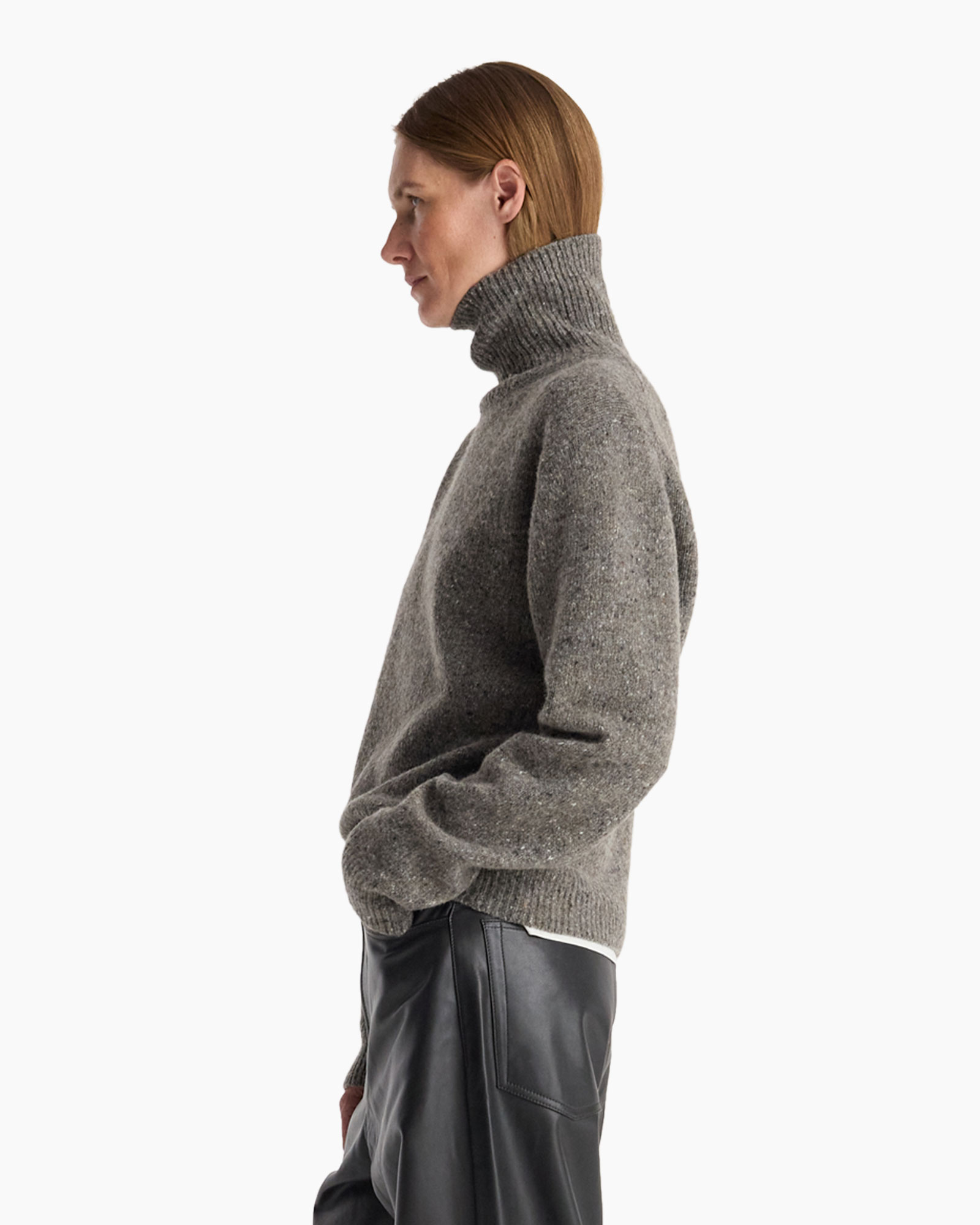 turtleneck, knit sweater, gray, pullover, soft texture