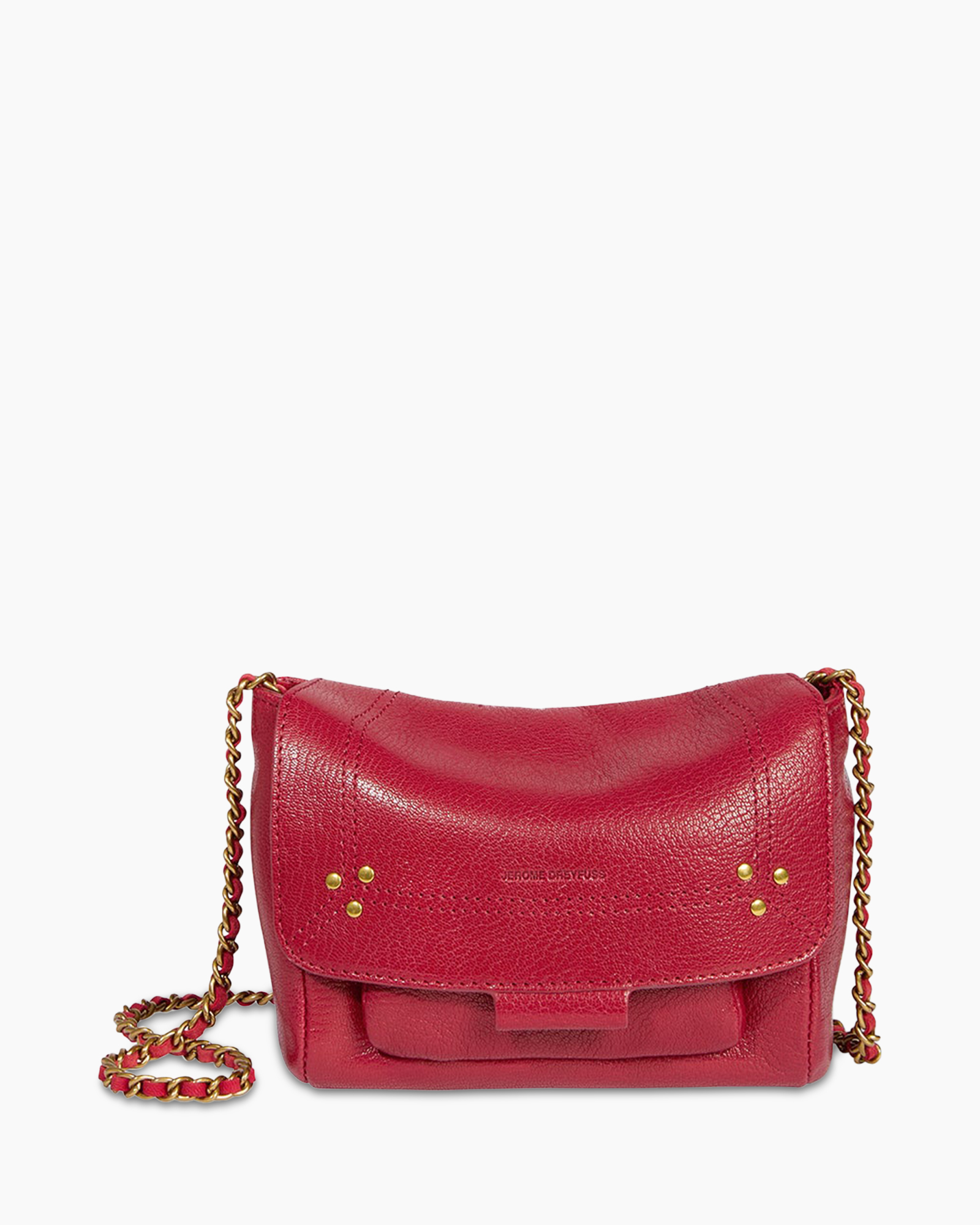 crossbody, purse, red, leather, chain-strap