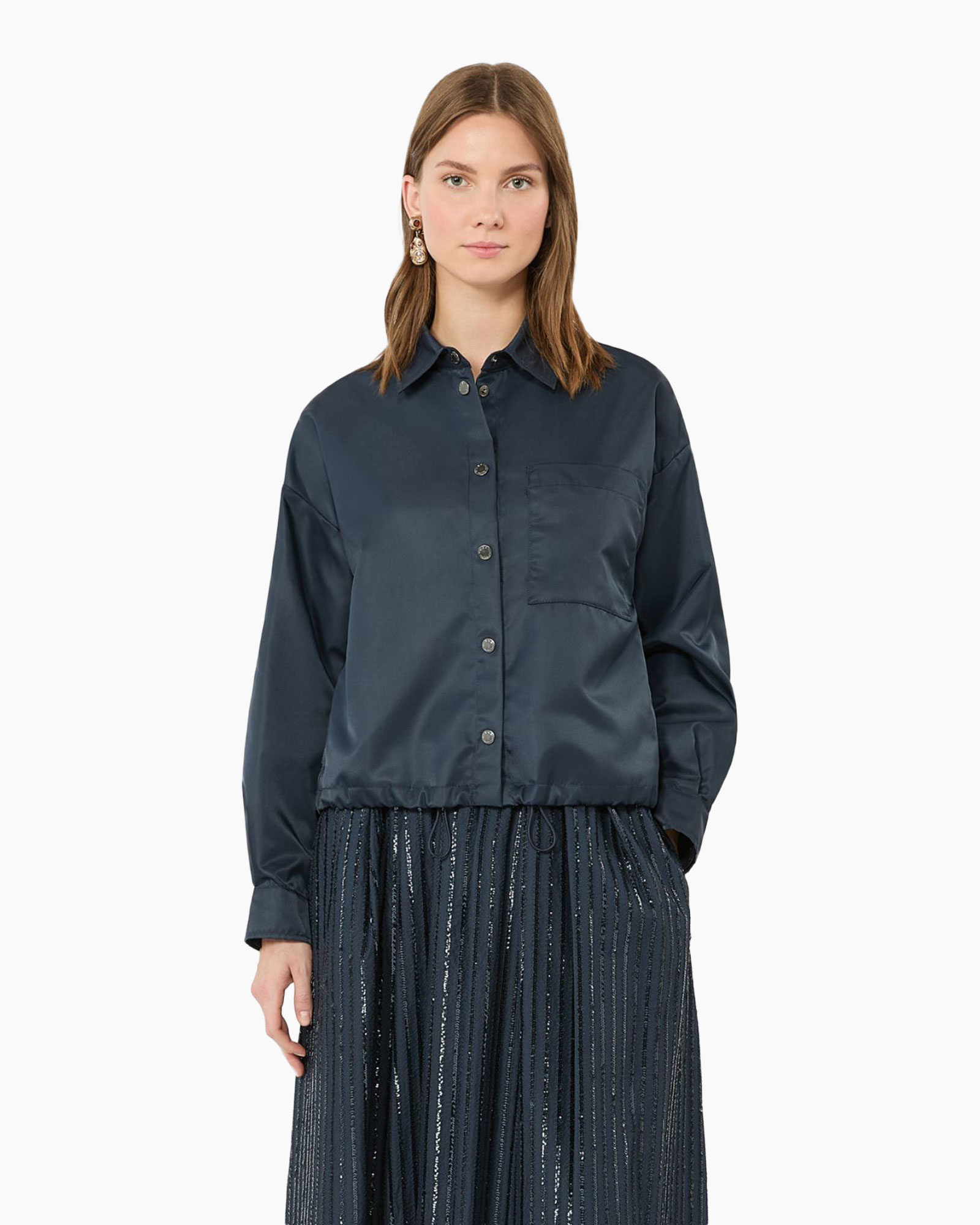 jacket, button-up, dark blue, collared, pocketed