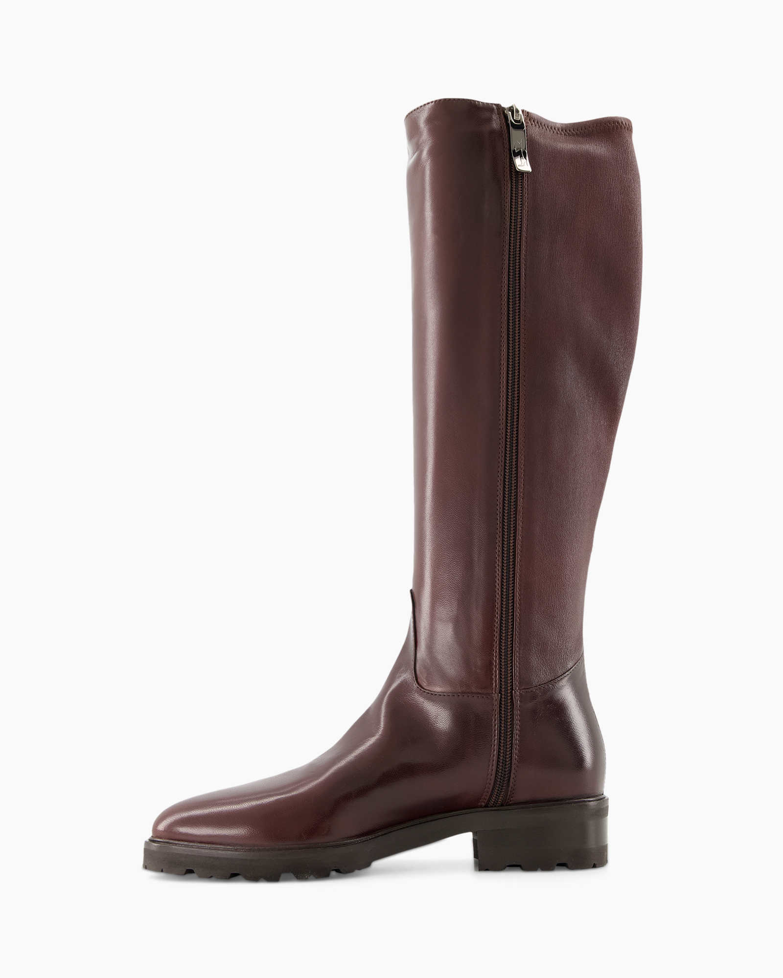 knee-high, boots, leather, zipper, brown
