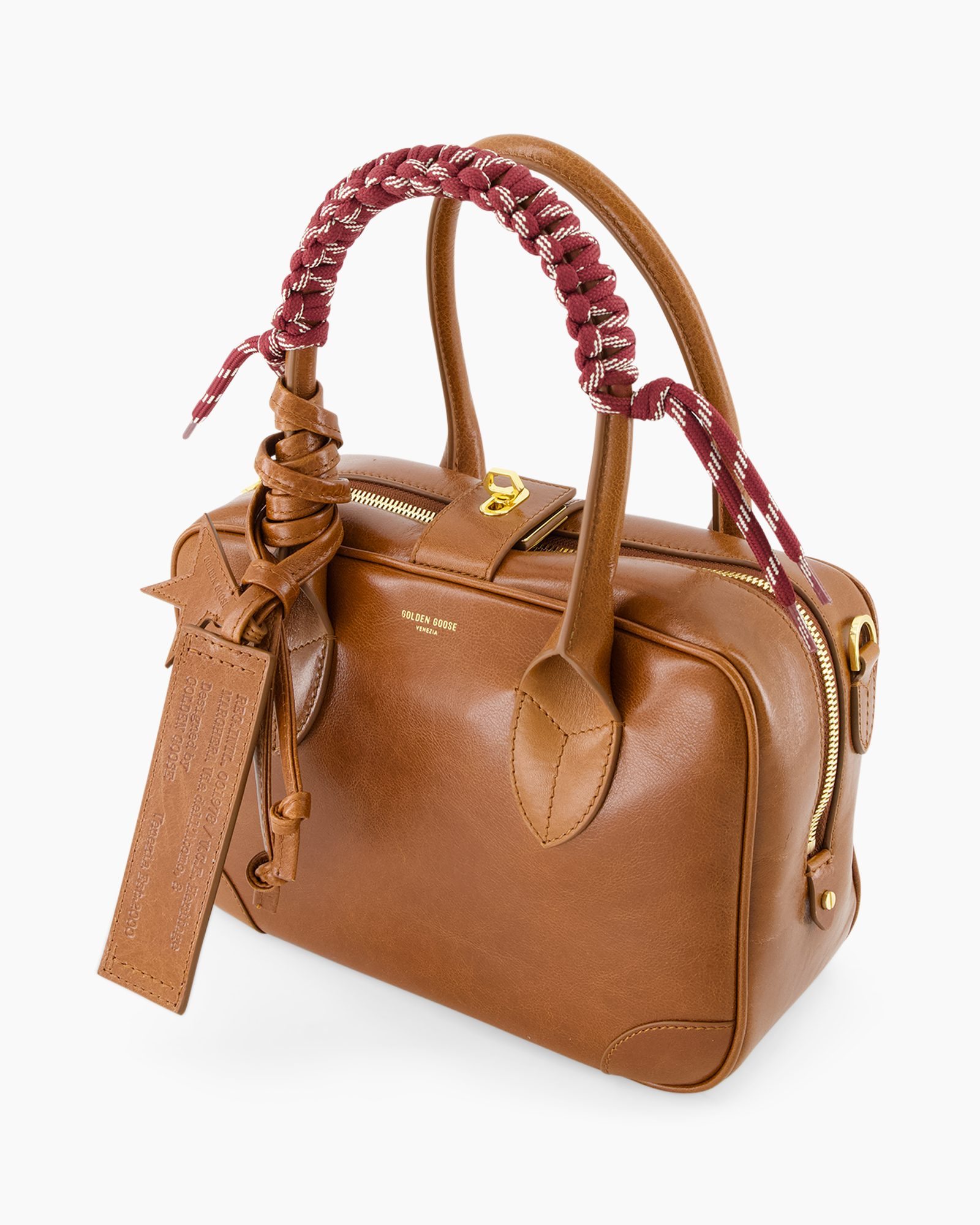 handbag, brown, leather, top-handle, zipper