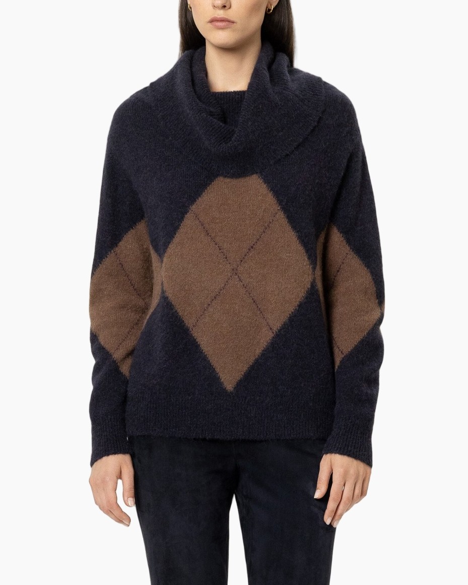 pullover, turtleneck, argyle, knit, navy blue
