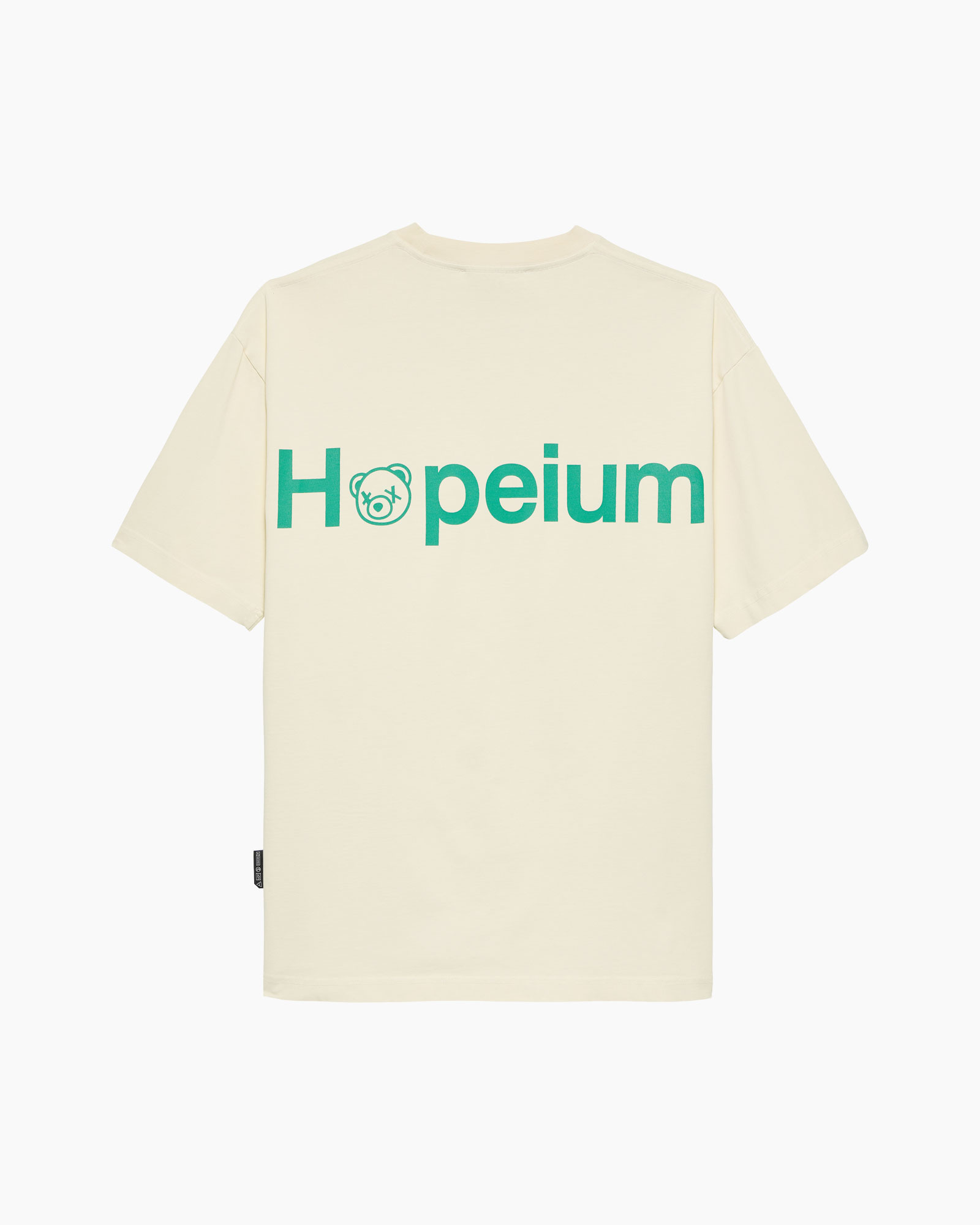 t-shirt, short sleeve, creme, logo, green print