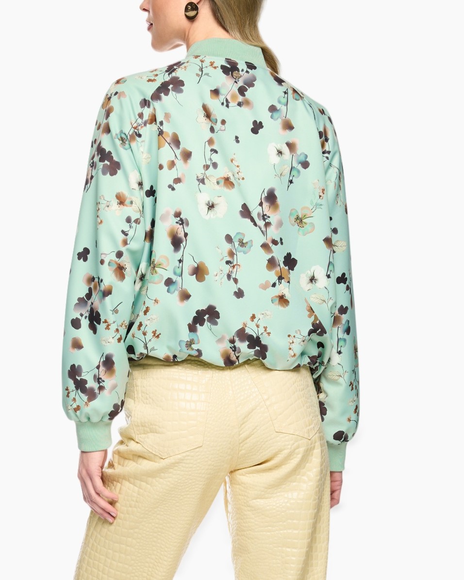 floral jacket, mint jacket, long sleeve, snap buttons, soft fabric