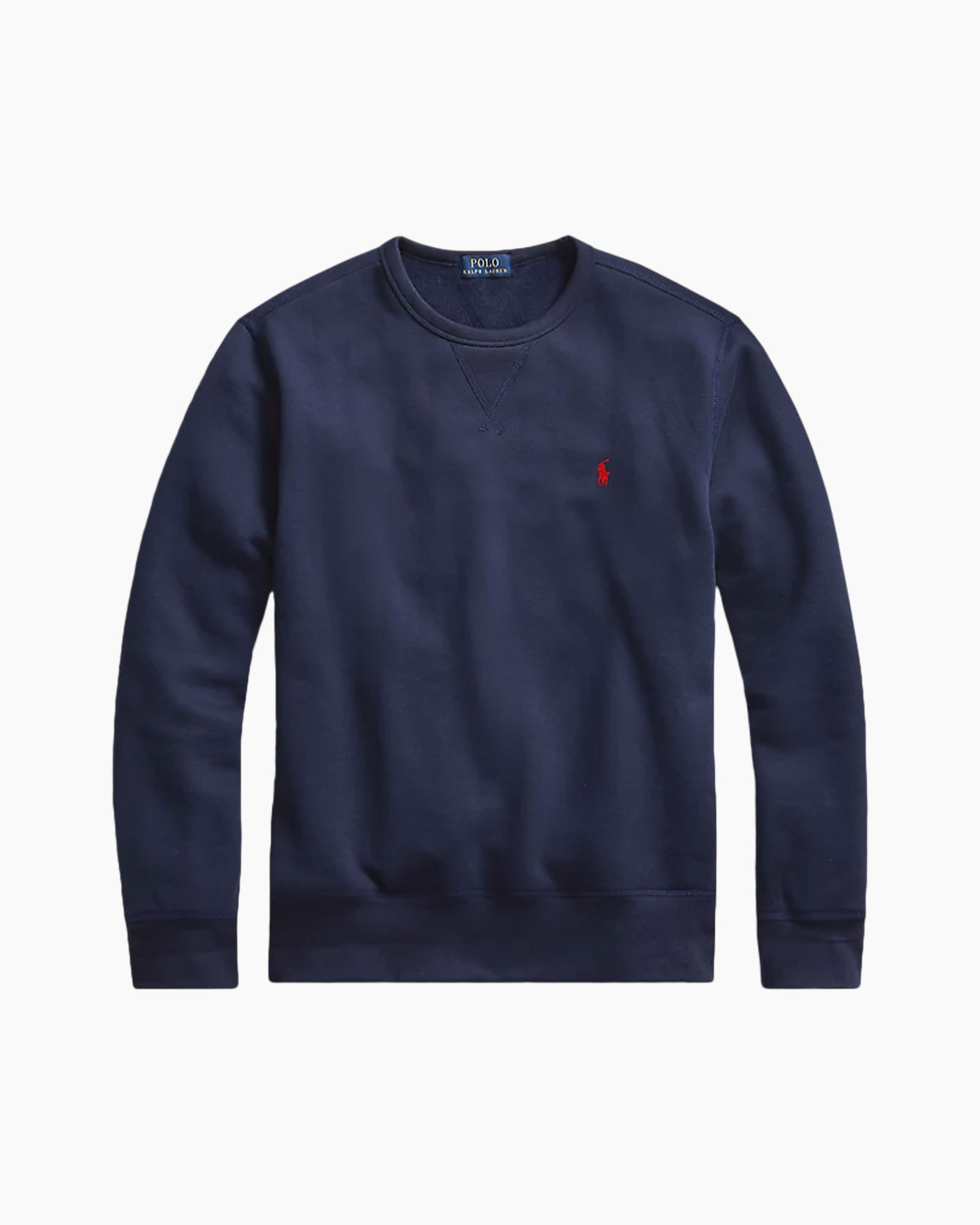 sweatshirt, navy, long-sleeve, crewneck, logo small red