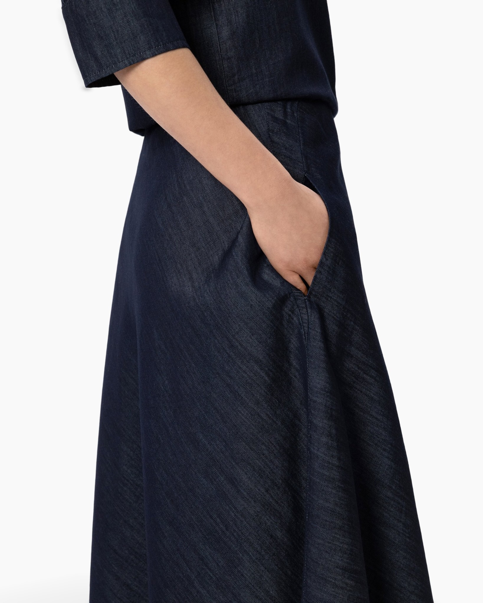 dress, navy, pockets, denim, long-sleeve
