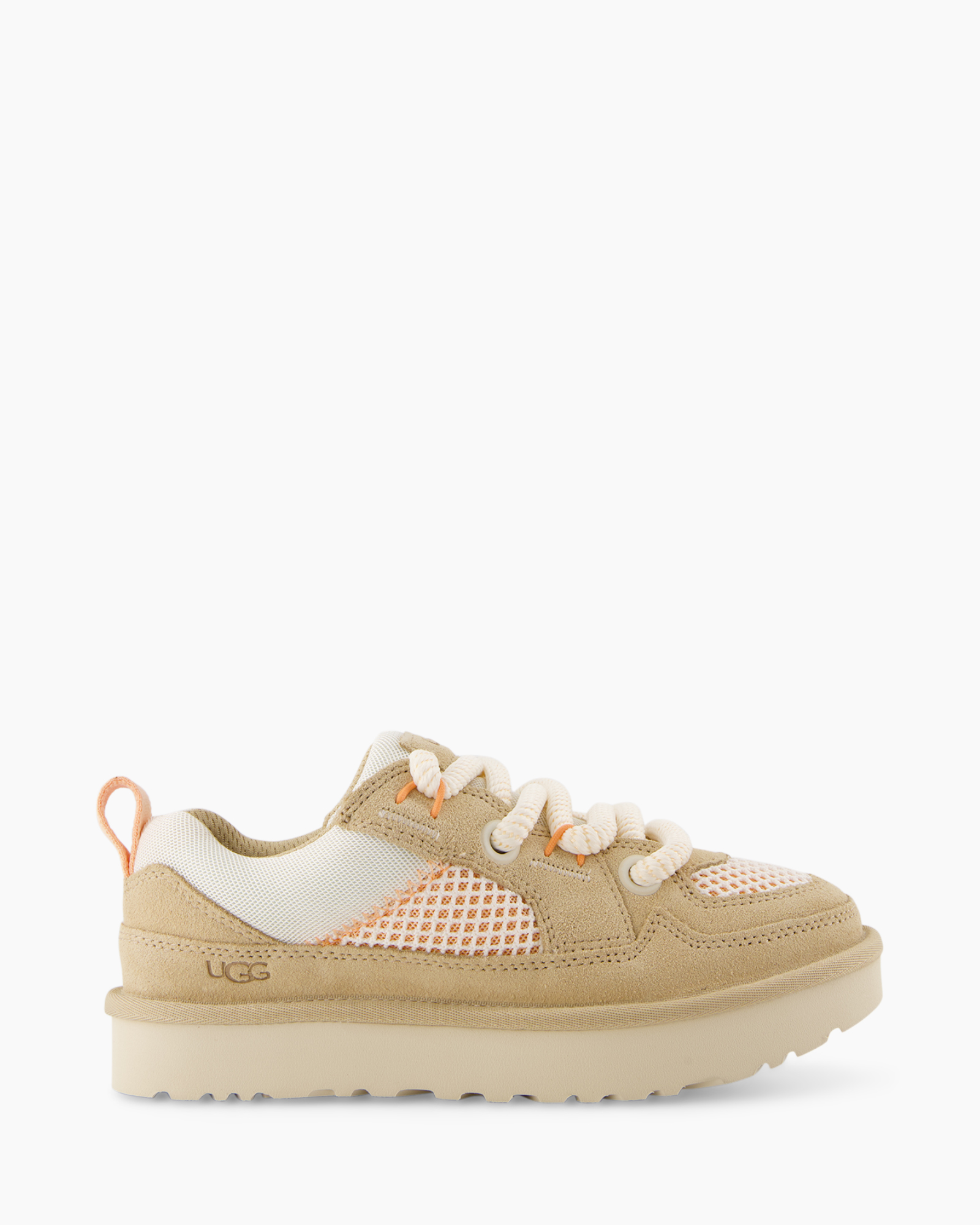 baby shoe, sand color, mesh panel, lace-up, platform sole