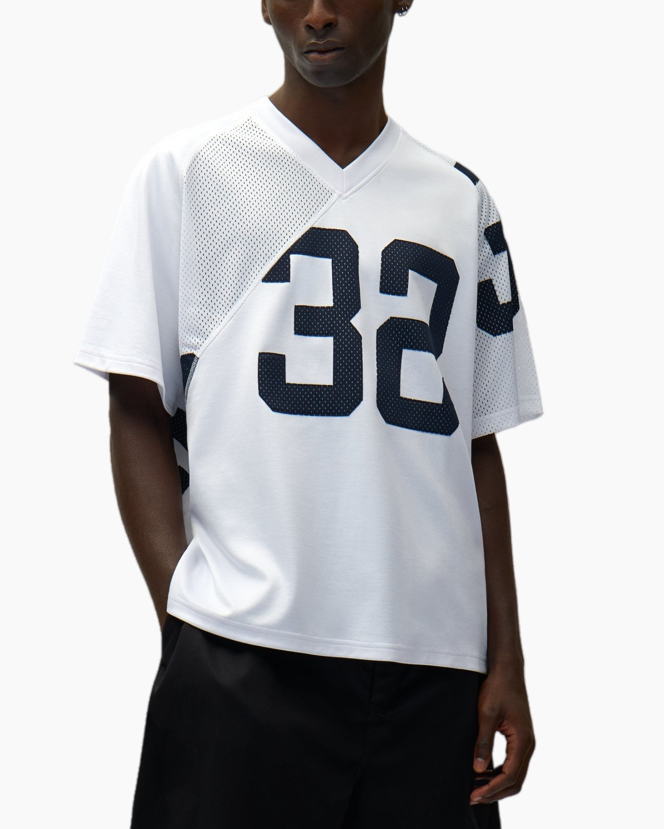jersey, mesh, number 32, white, short sleeve