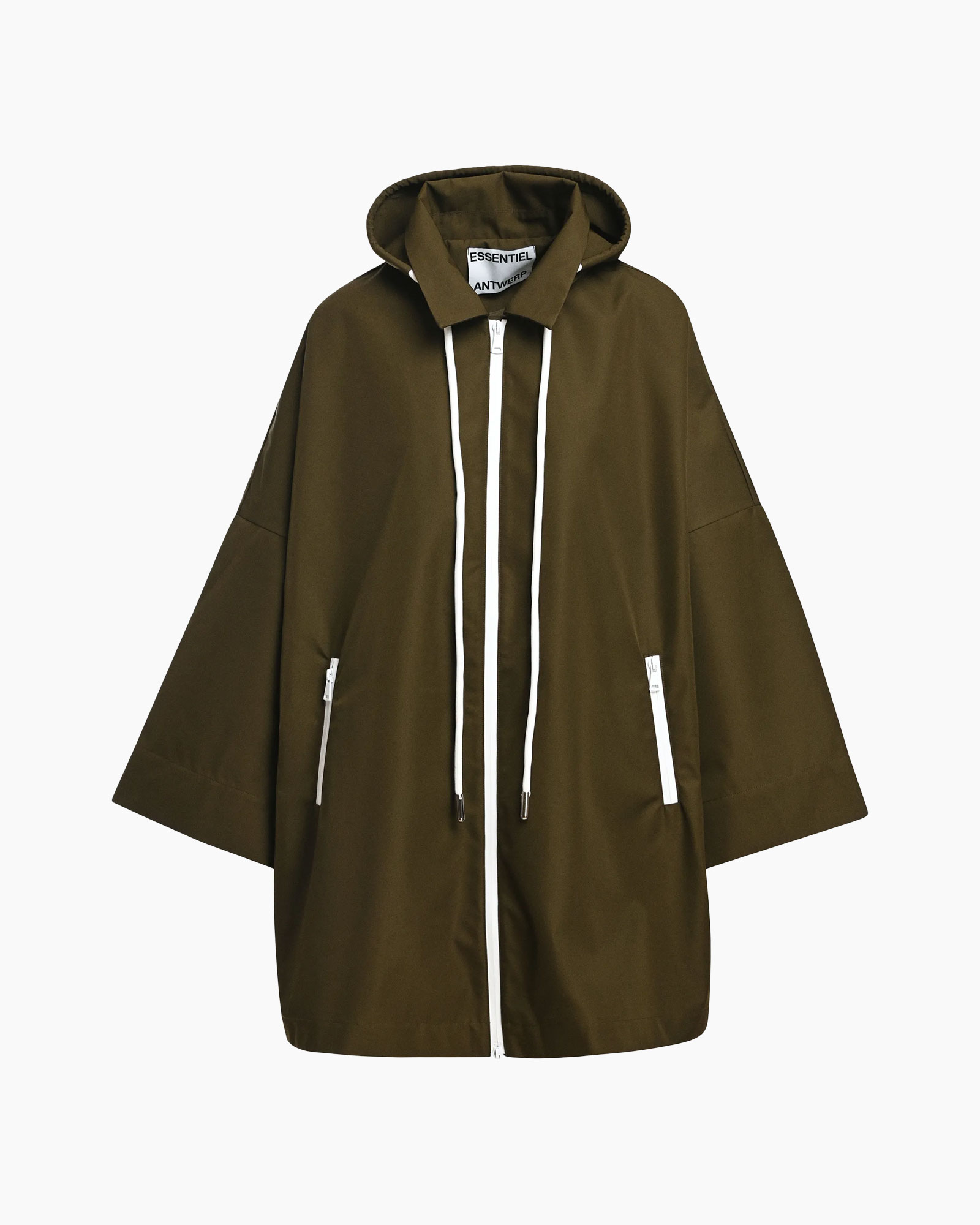 jacket, hooded, olive, zipper, pockets