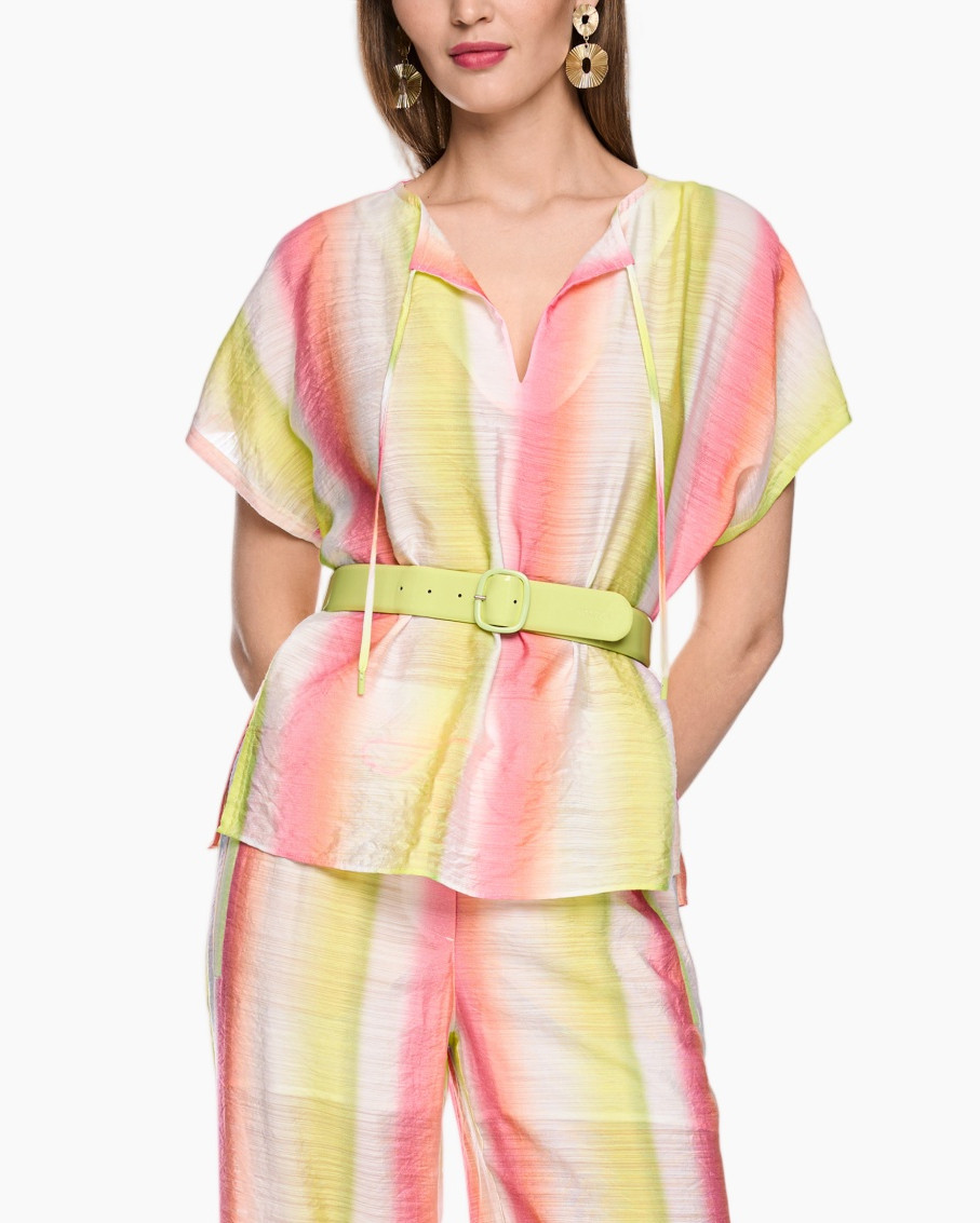 tunic, belt, tie-dye, short-sleeve, pants