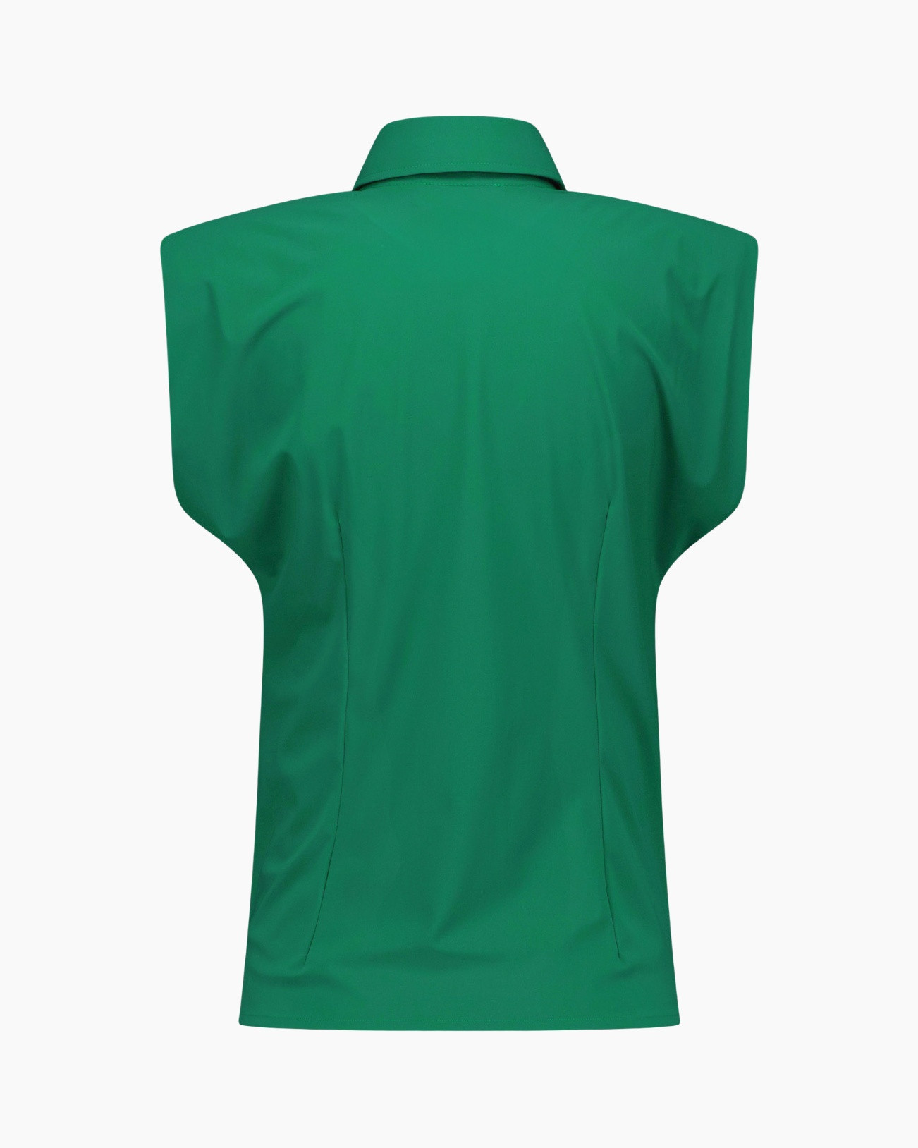 green, top, sleeve-less, collar, windbreaker