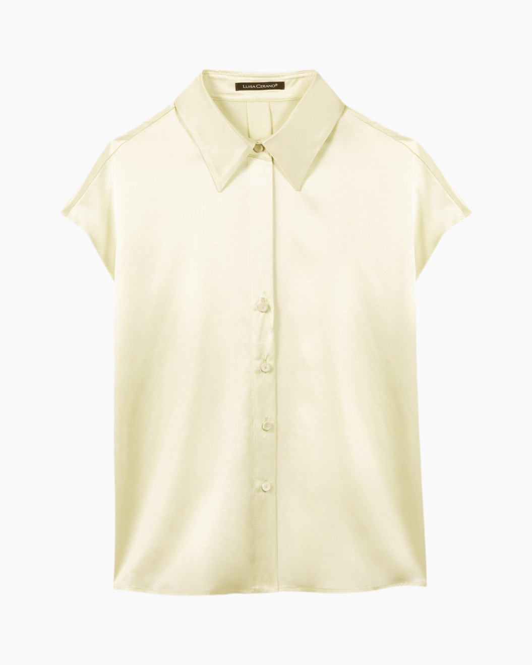 blouse, short-sleeve, collared, button-down, cream