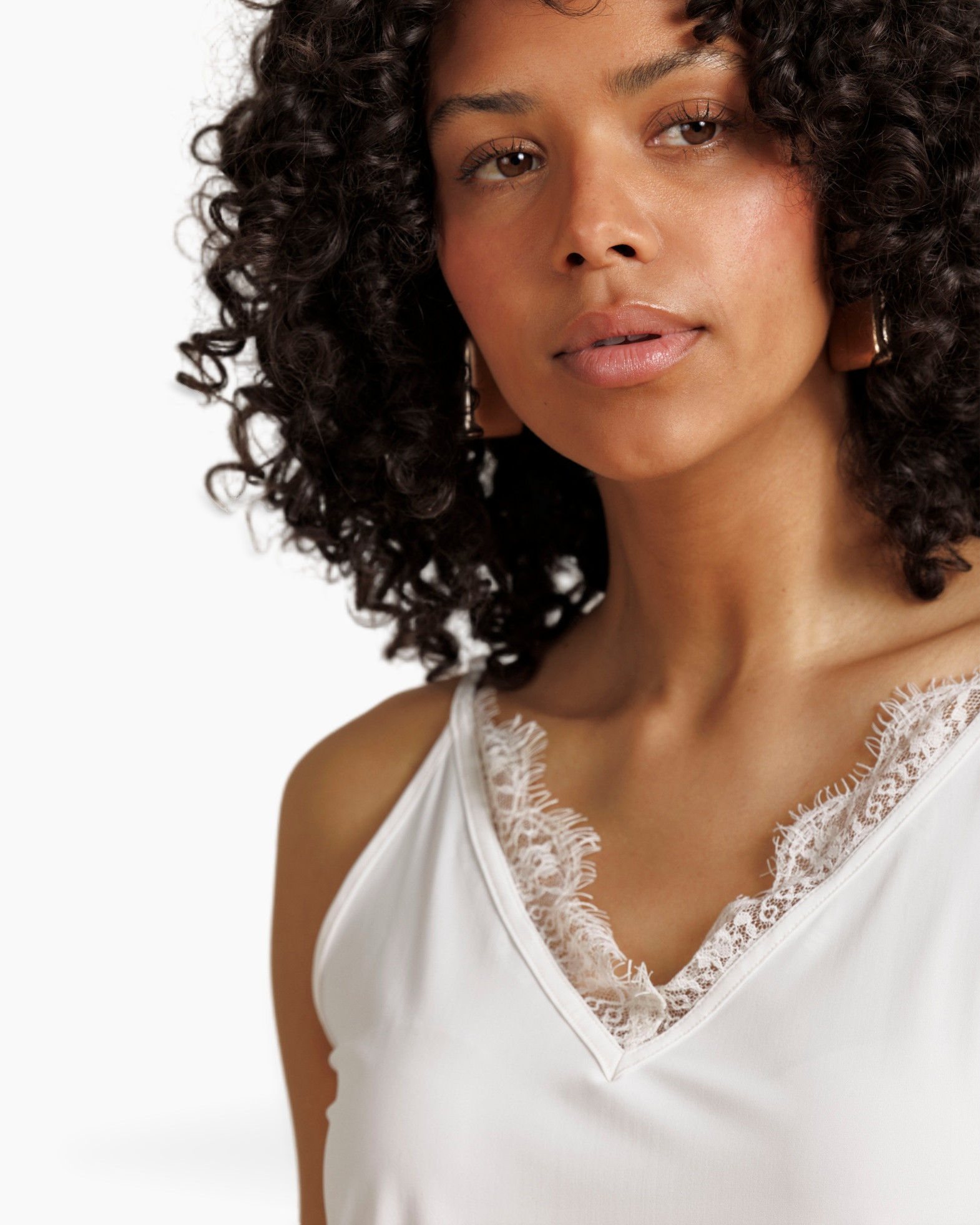 lace trim, satin top, spaghetti strap, women’s camisole, white top