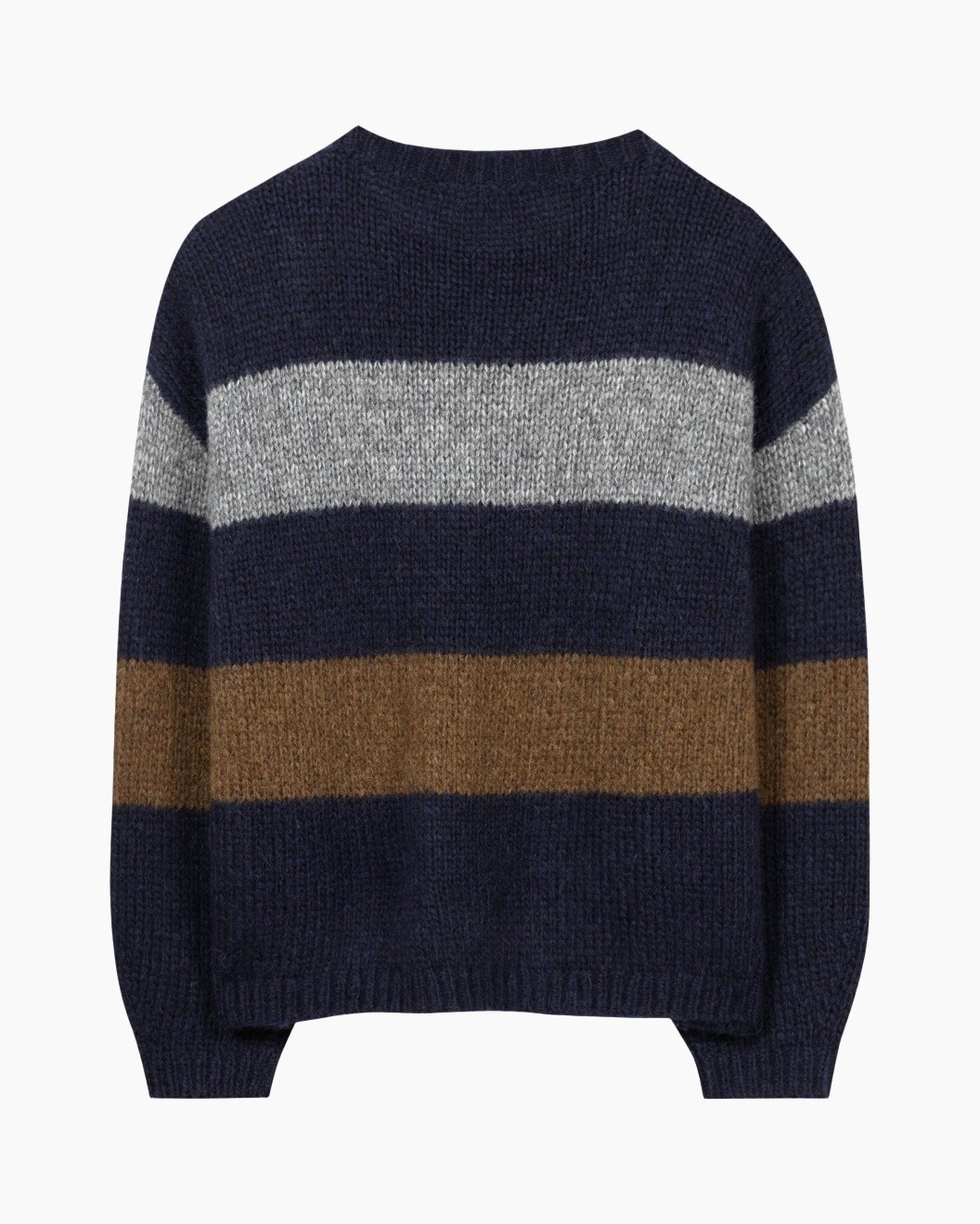 knit sweater, striped sweater, crew neck, long sleeve, navy blue