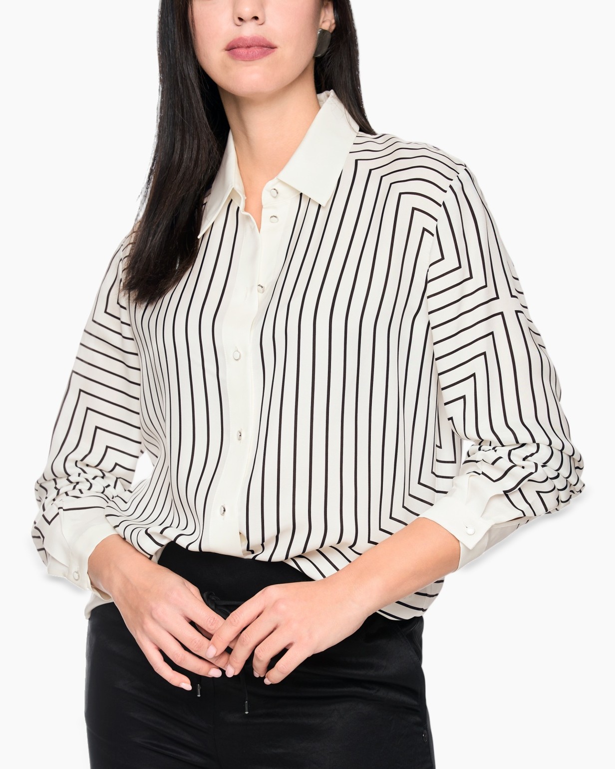 blouse, striped, button-down, collared, long-sleeve
