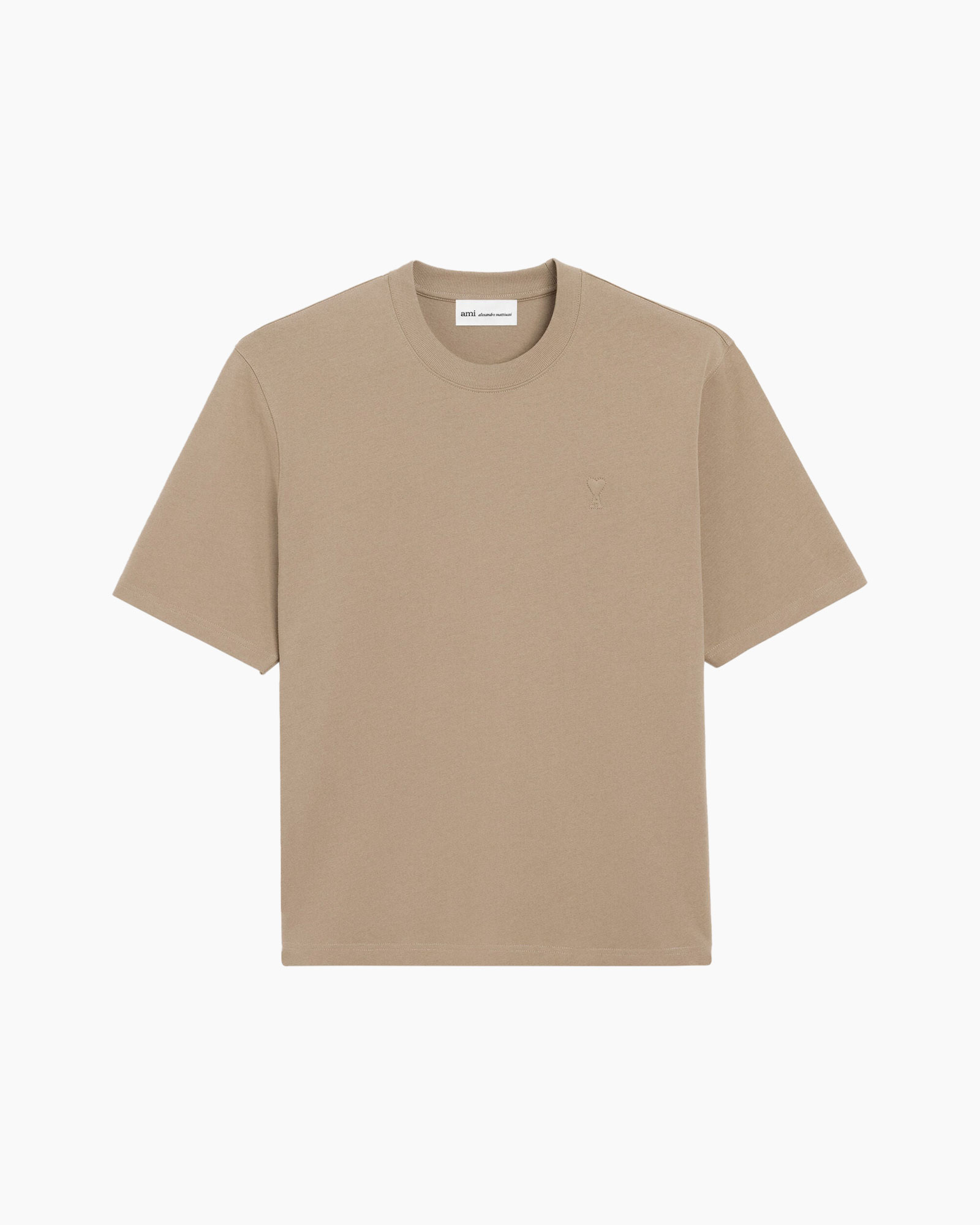 t-shirt, beige, short-sleeve, crew neck, cotton