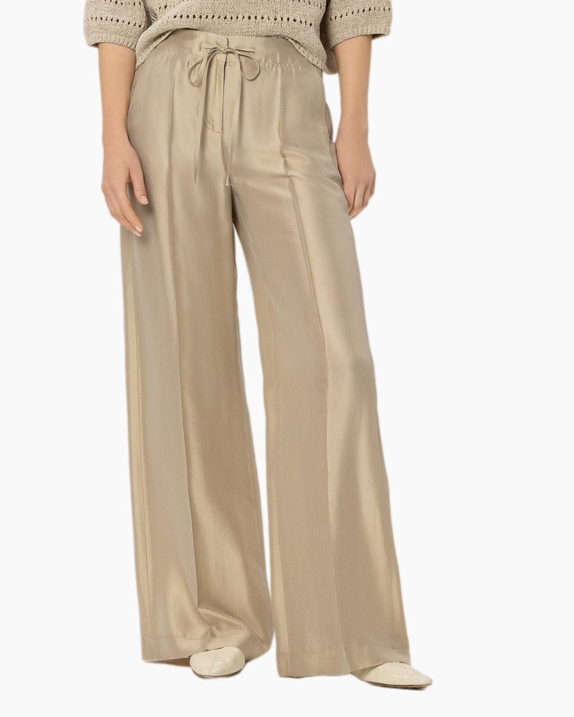 wide-leg, pants, beige, drawstring, soft-satin