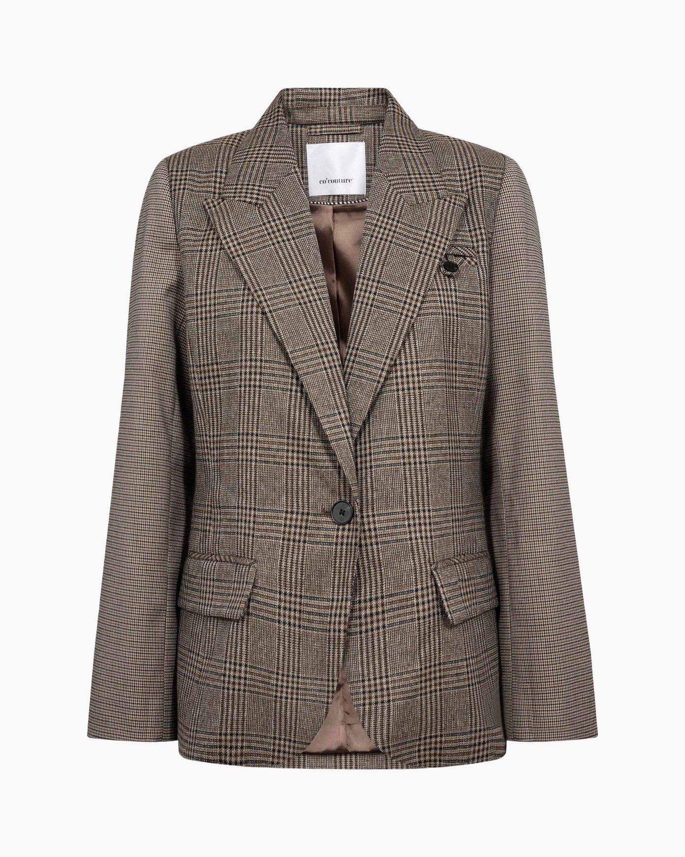 blazer, plaid, brown, single-breasted, lapel