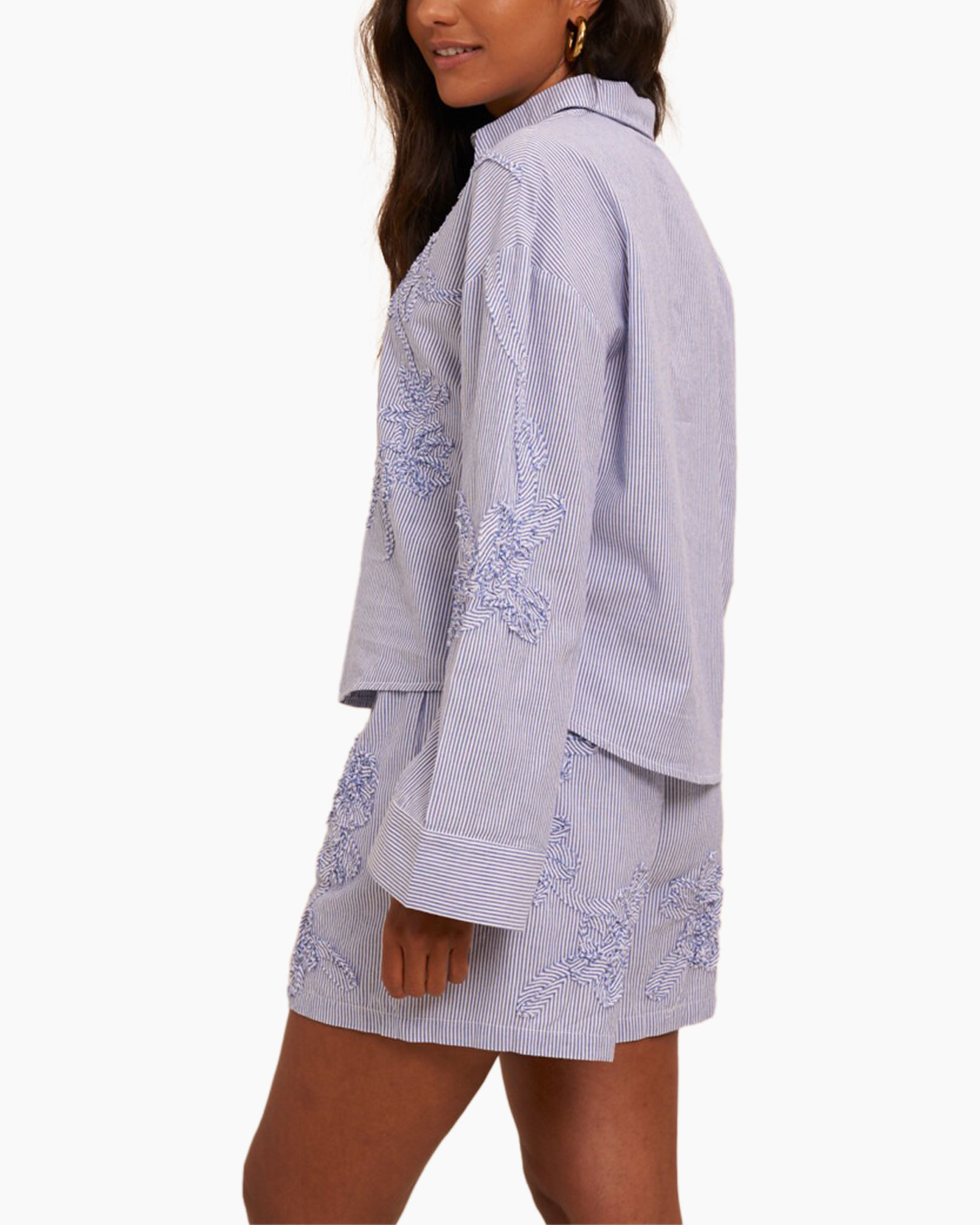 shirt, top, striped shirt, embroidered, long sleeve