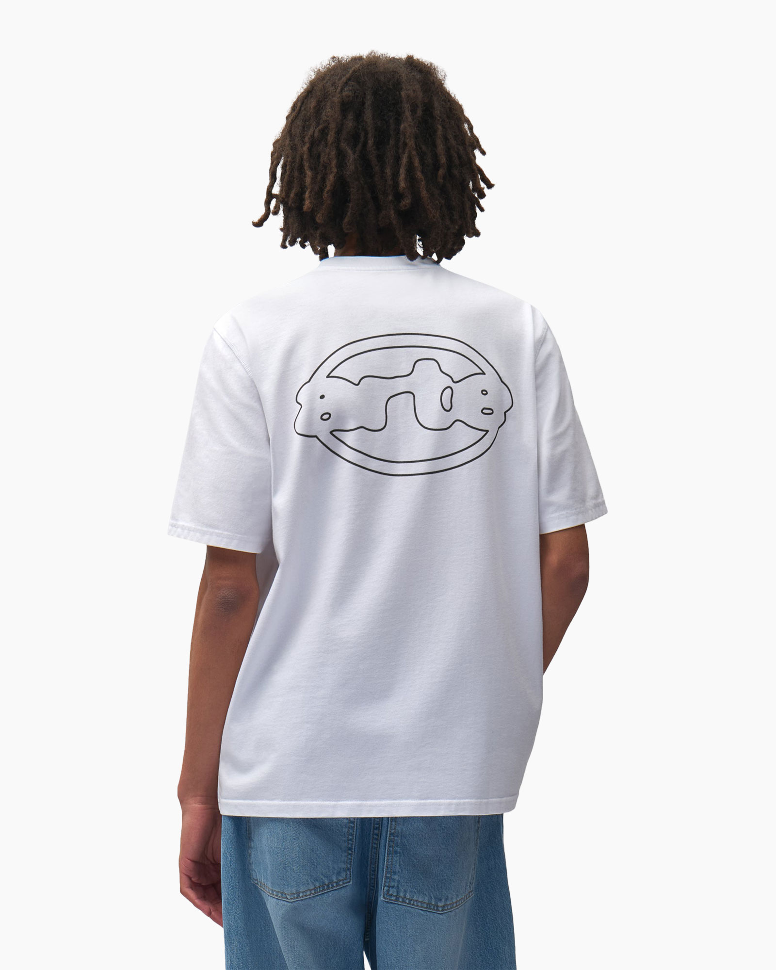t-shirt, short sleeve, white, back graphic, oval logo