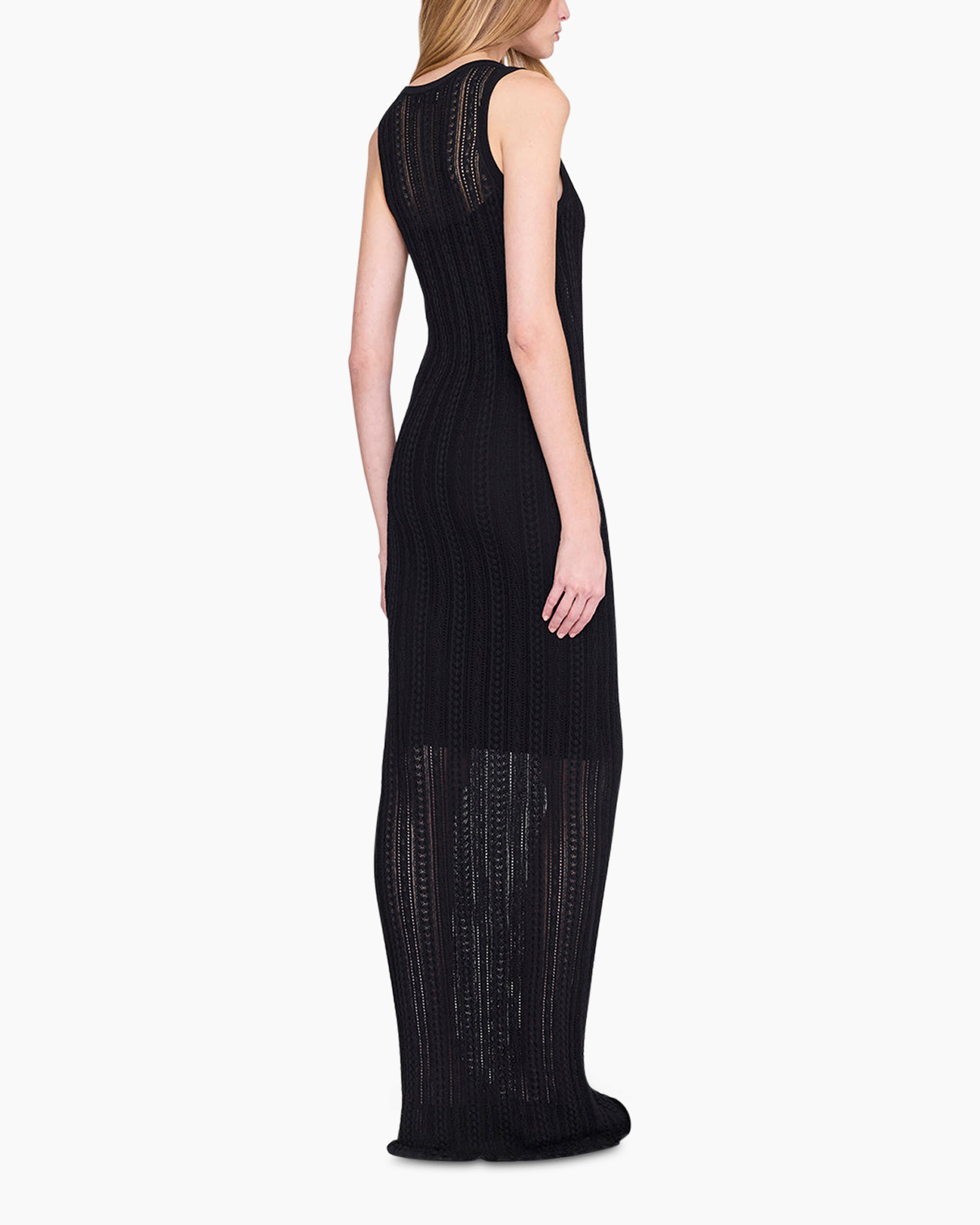 maxi dress, knit dress, black dress, sleeveless, tote bag