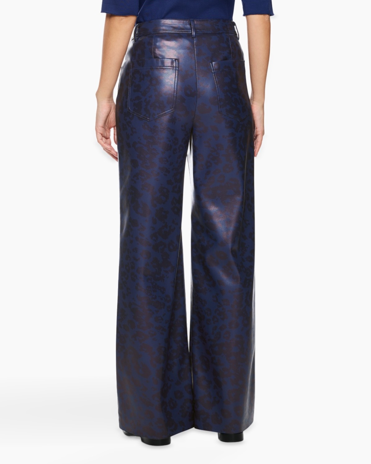 wide-leg, pants, leopard pattern, blue, synthetic leather