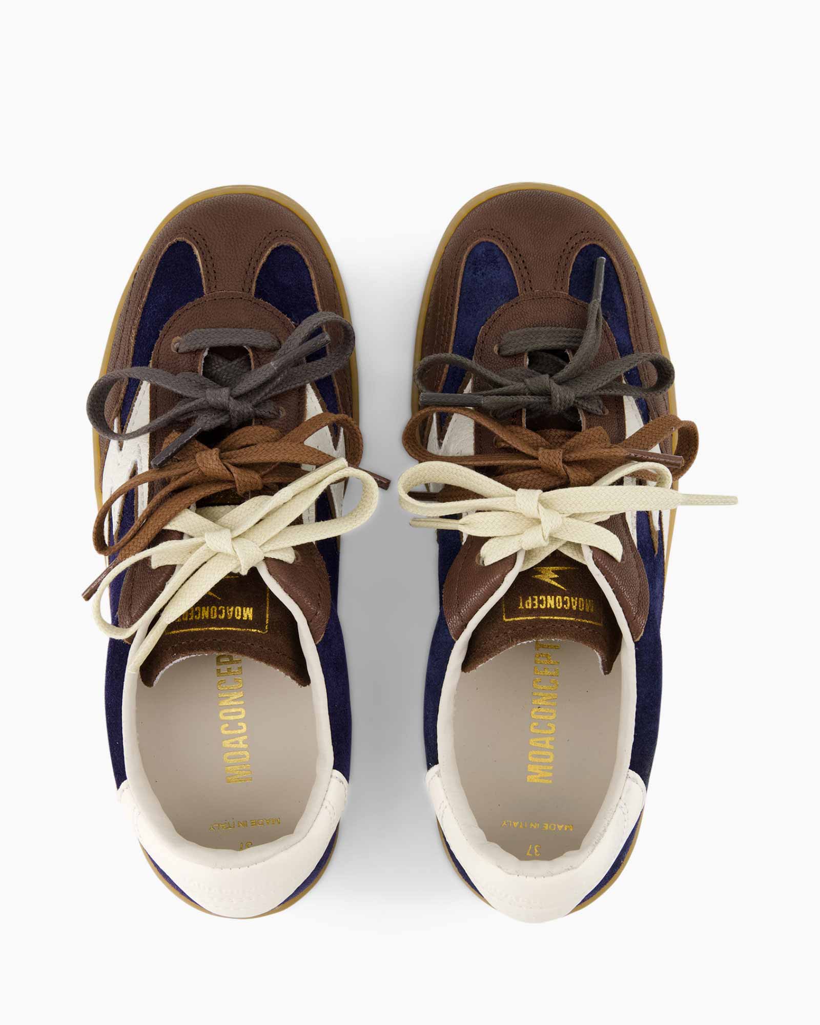 sneakers, brown, blue, lace-up, leather
