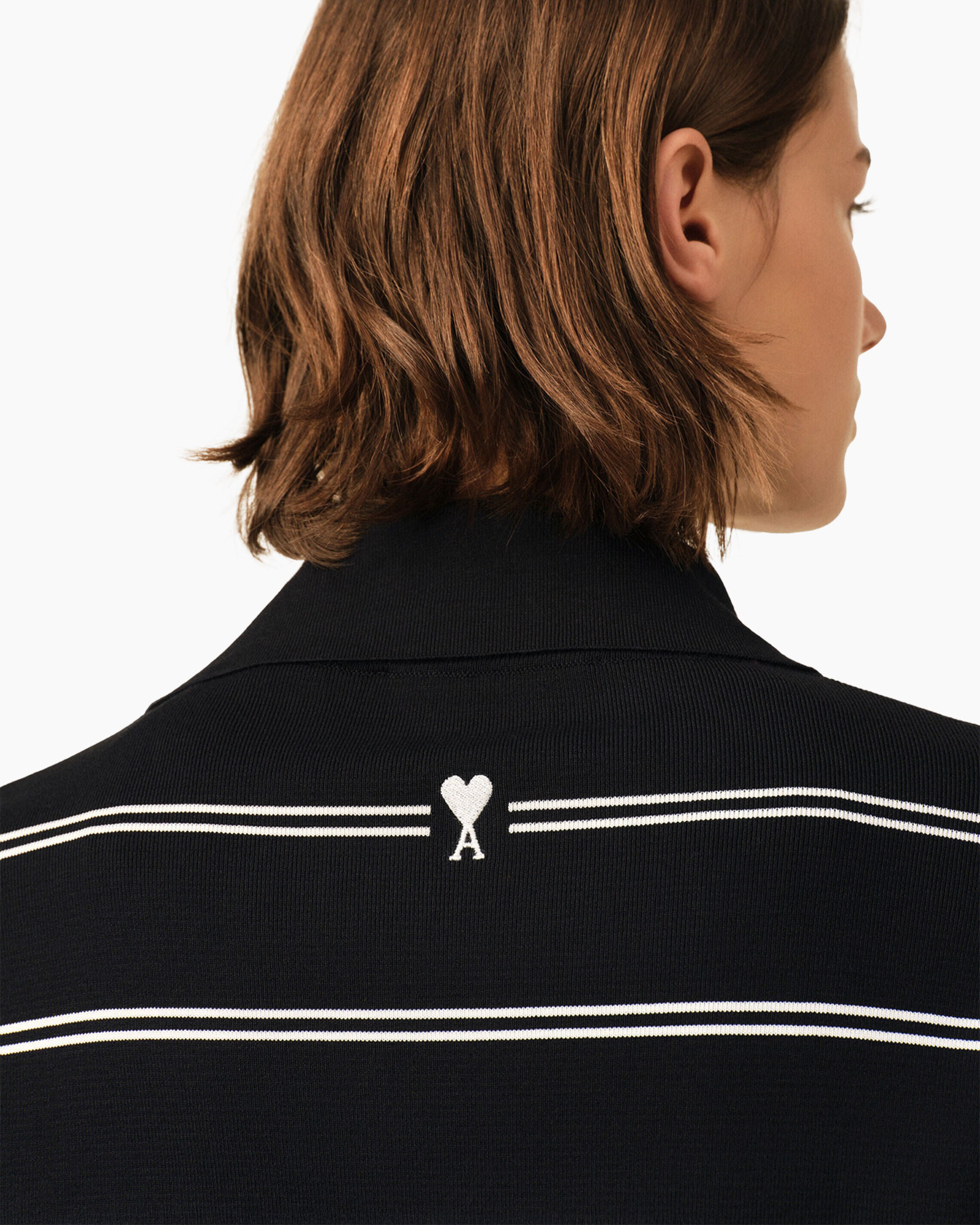 knit, striped, black, collar, back