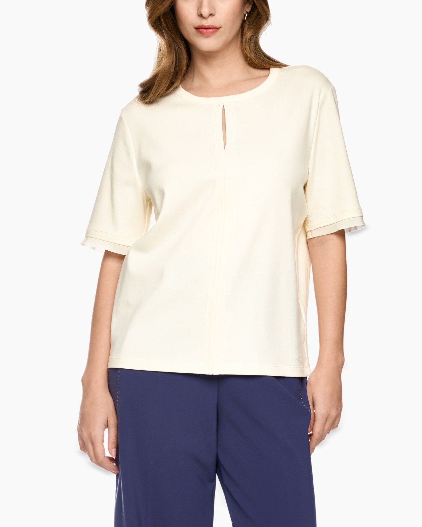 top, blouse, shortsleeve, crepe, cream
