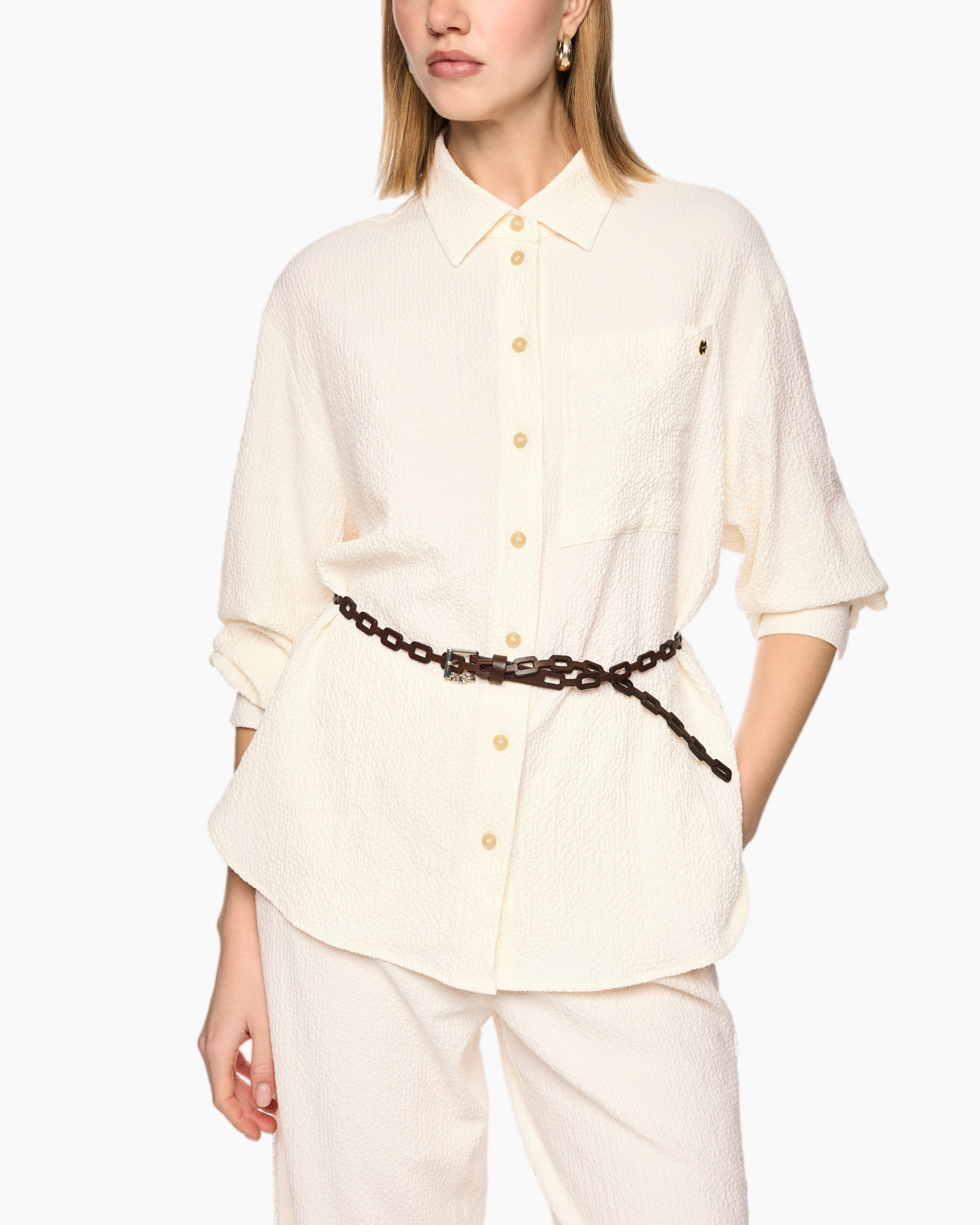 shirt, button-down, collared, cream, knit texture