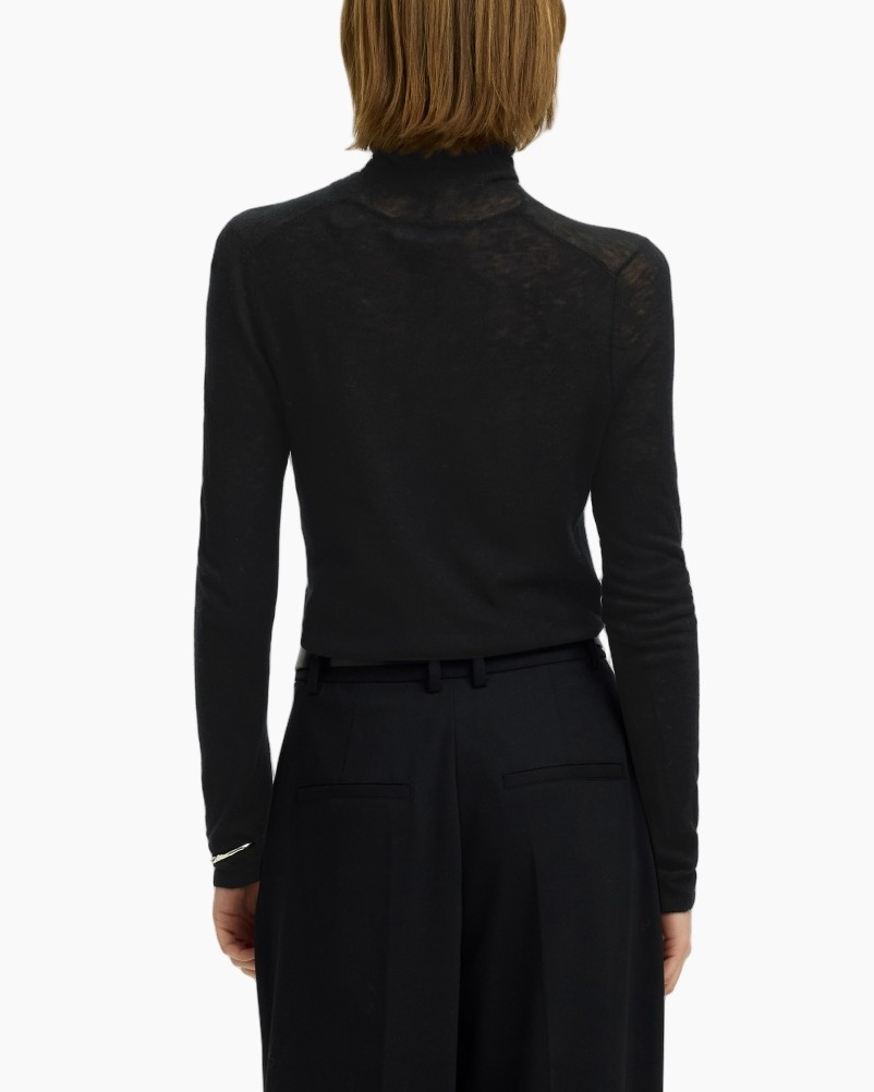 black top, turtleneck, long sleeve, knit, back view