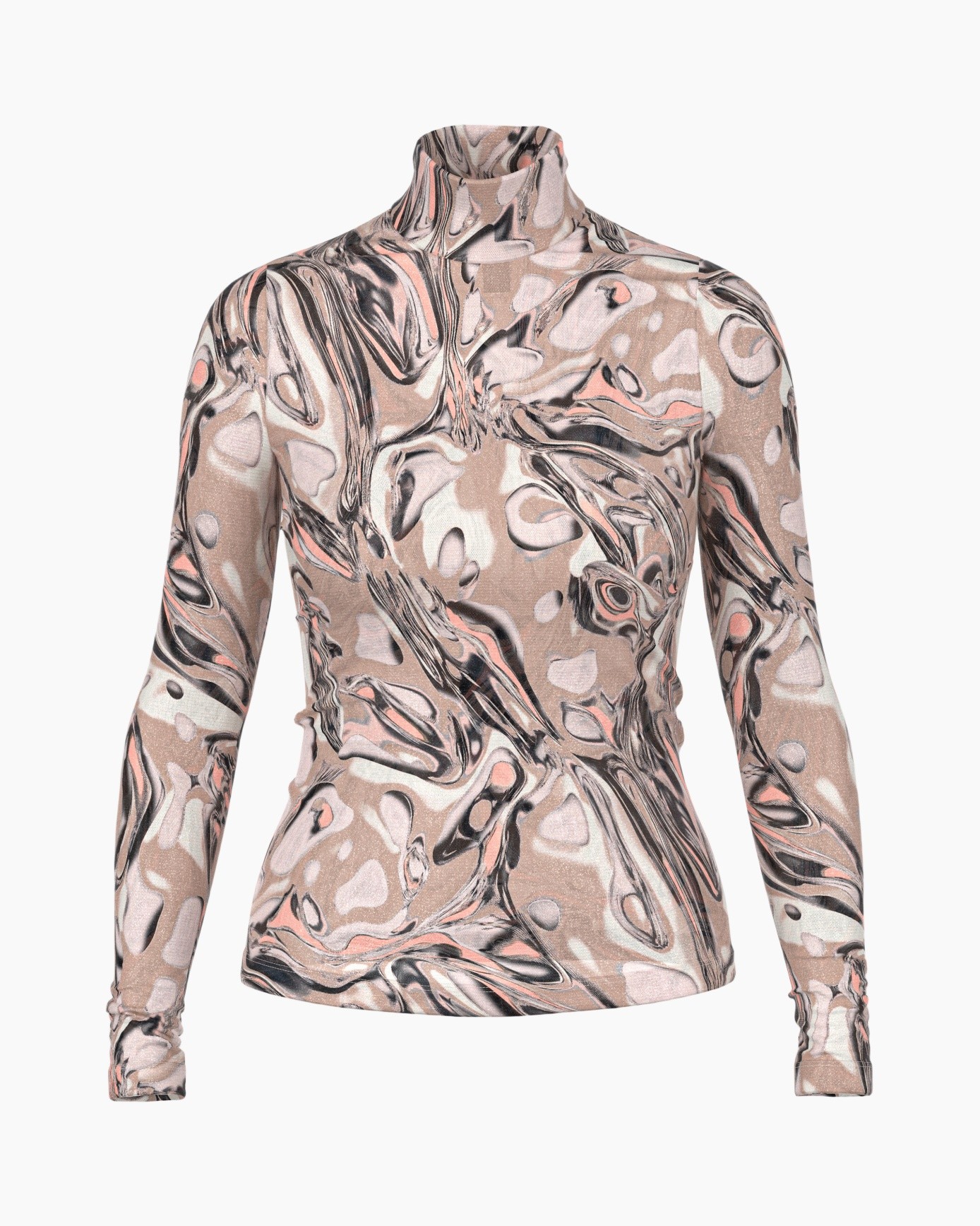 turtleneck, long-sleeve,  Abstract pattern, mauve, stretch knit