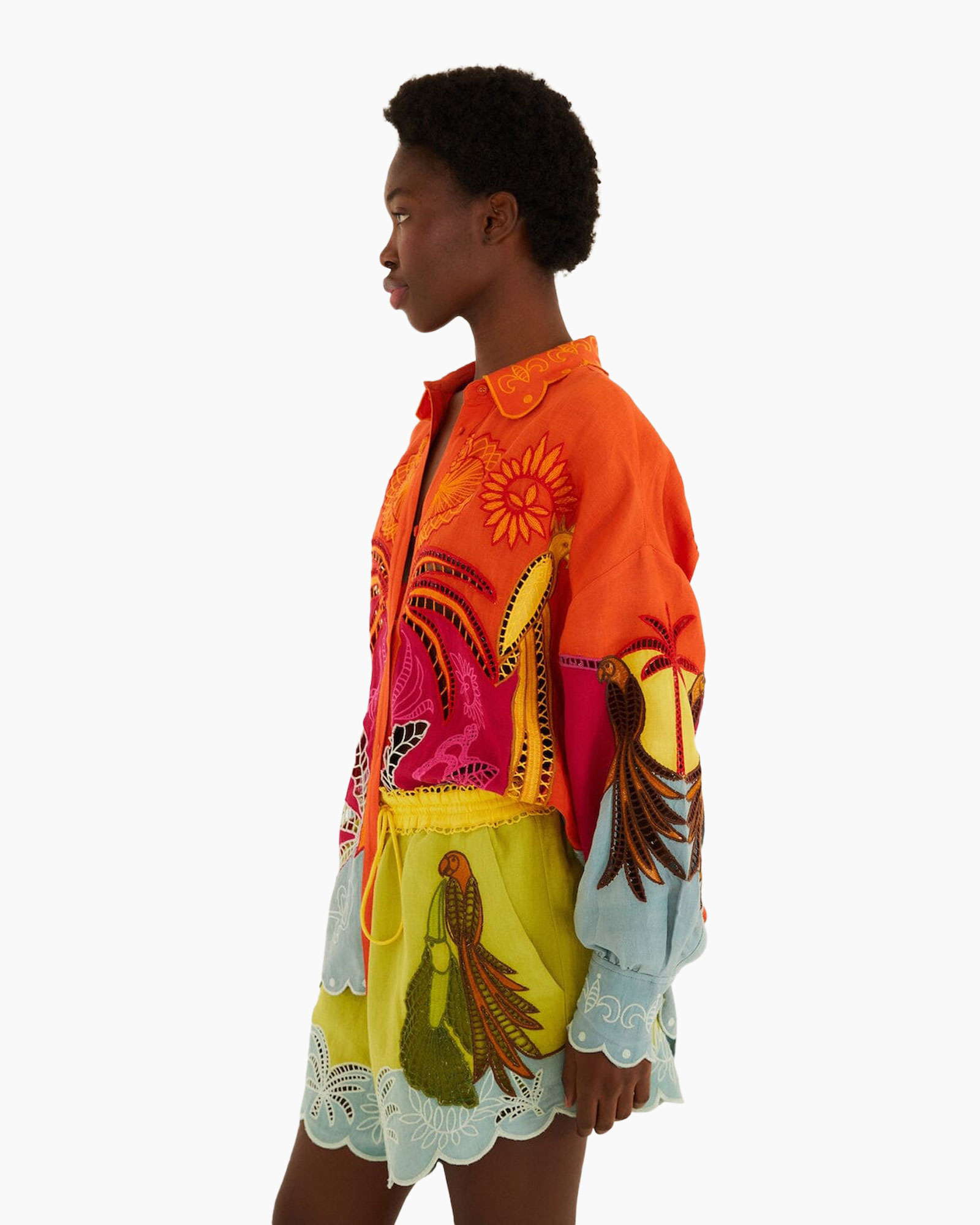 colorful shirt, embroidered shirt, floral pattern, long sleeve, collar shirt