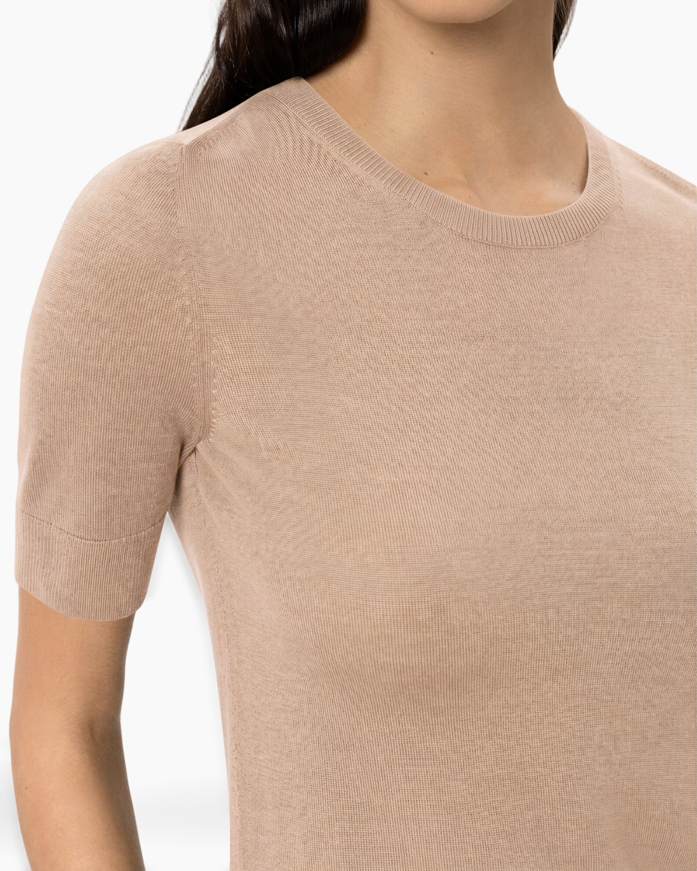 knit, t-shirt, beige, short-sleeve, crew-neck