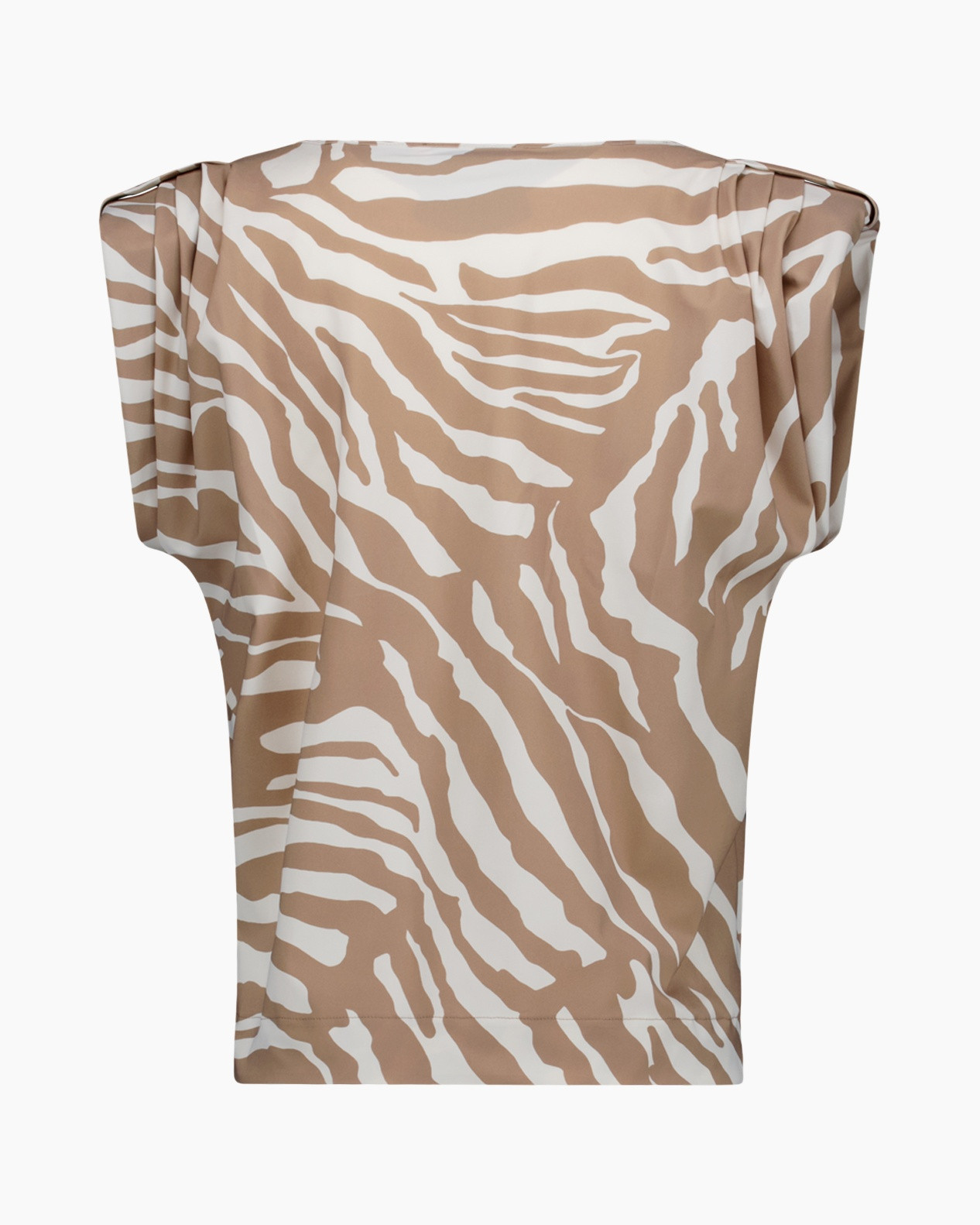 top, animal-print, sleeveless, beige, zebra-pattern