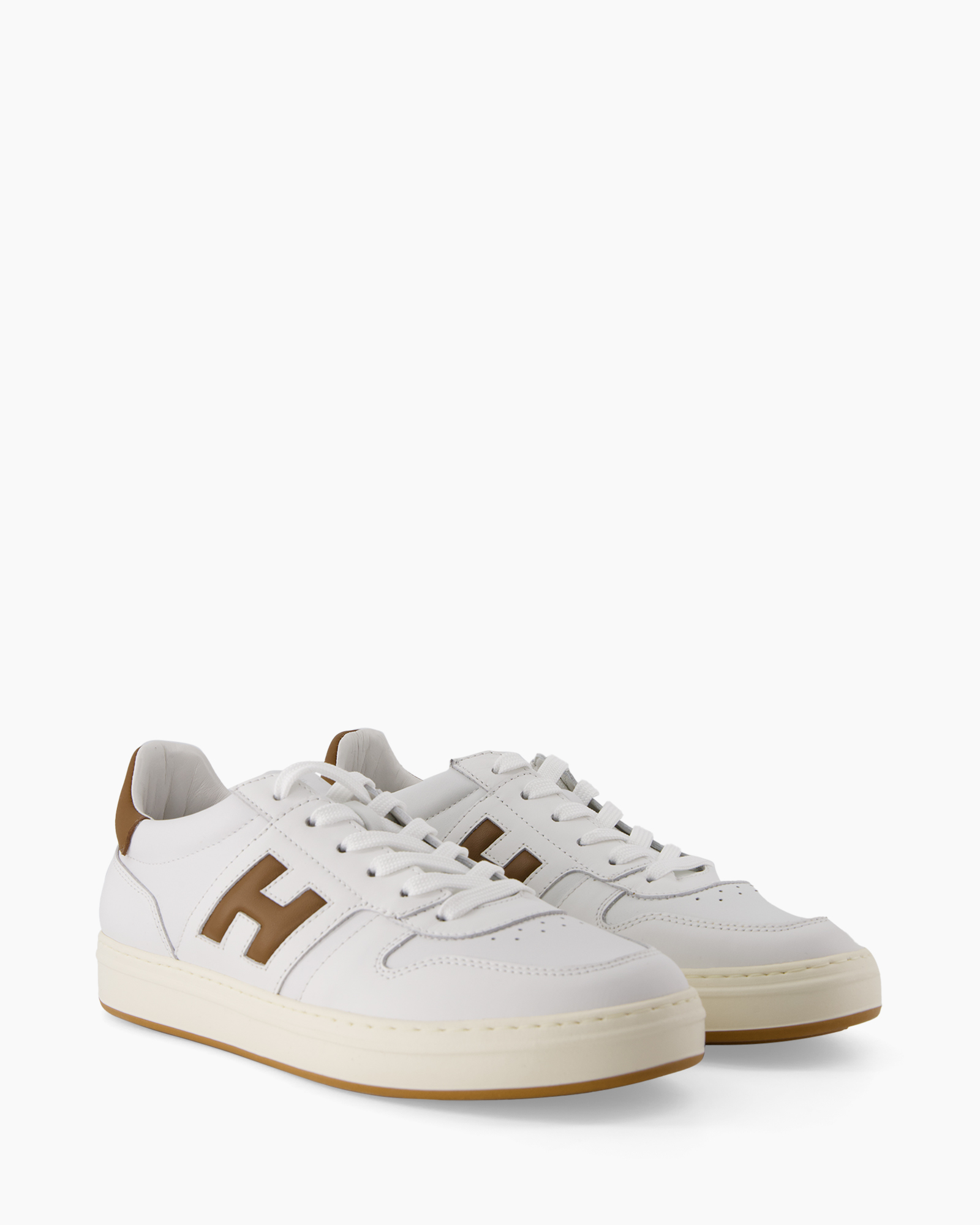 sneakers, white, low-top, lace-up, brown accents