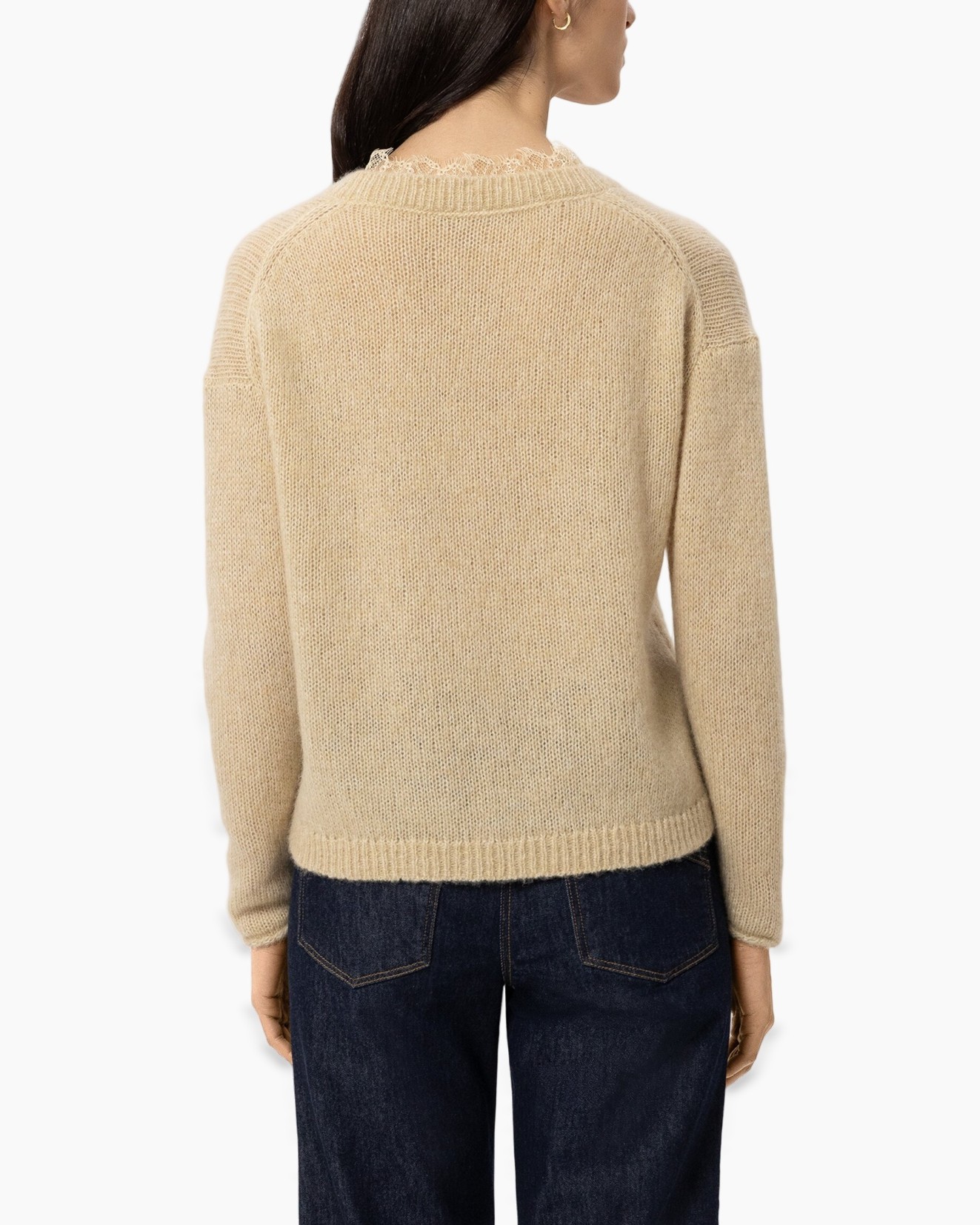 knit sweater, beige, long sleeve, crew neck, soft texture