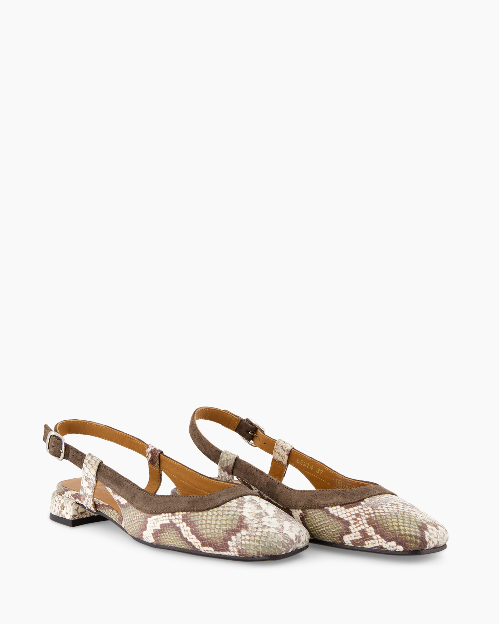 snake print, d’orsay flats, annkle strap, glossy brown, low heel