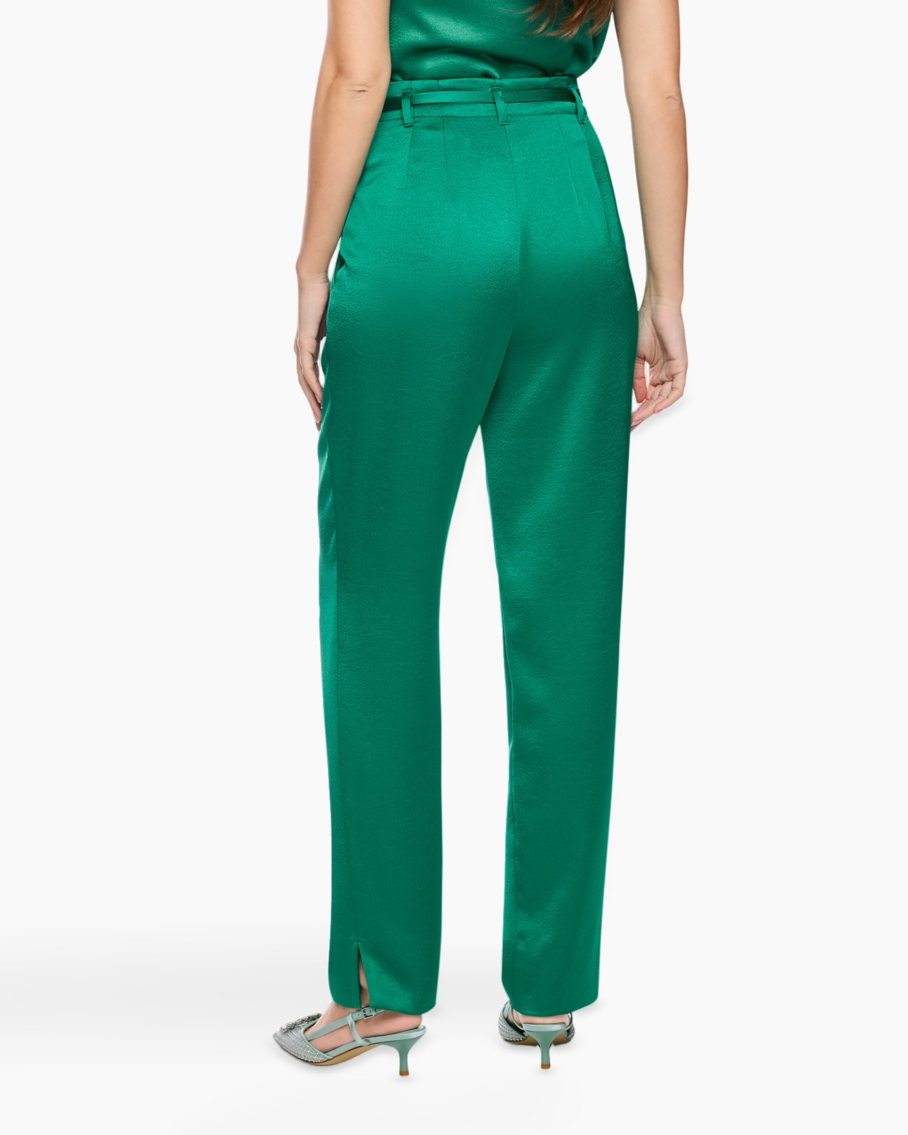 pants, trousers, green, wide-leg, silky