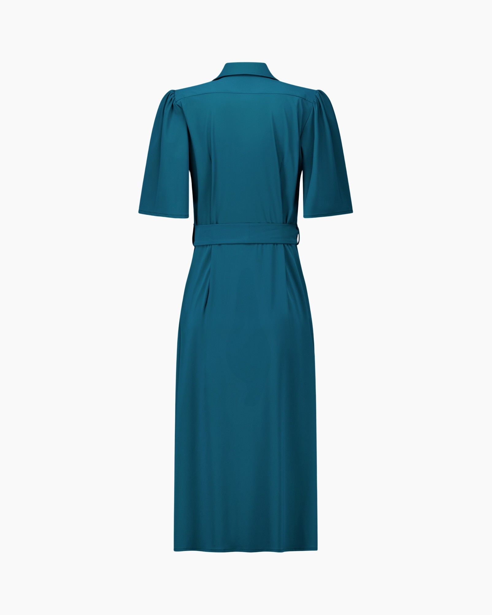 dress, teal, belt,  Midi, short sleeves